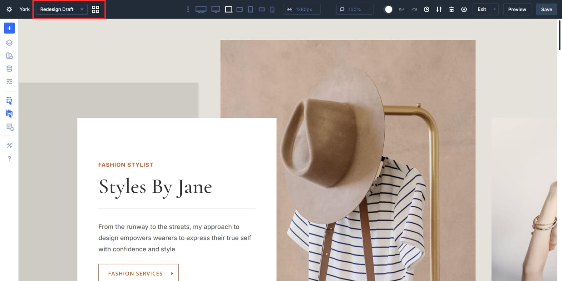 A screenshot where to verify the current canvas in Divi 5