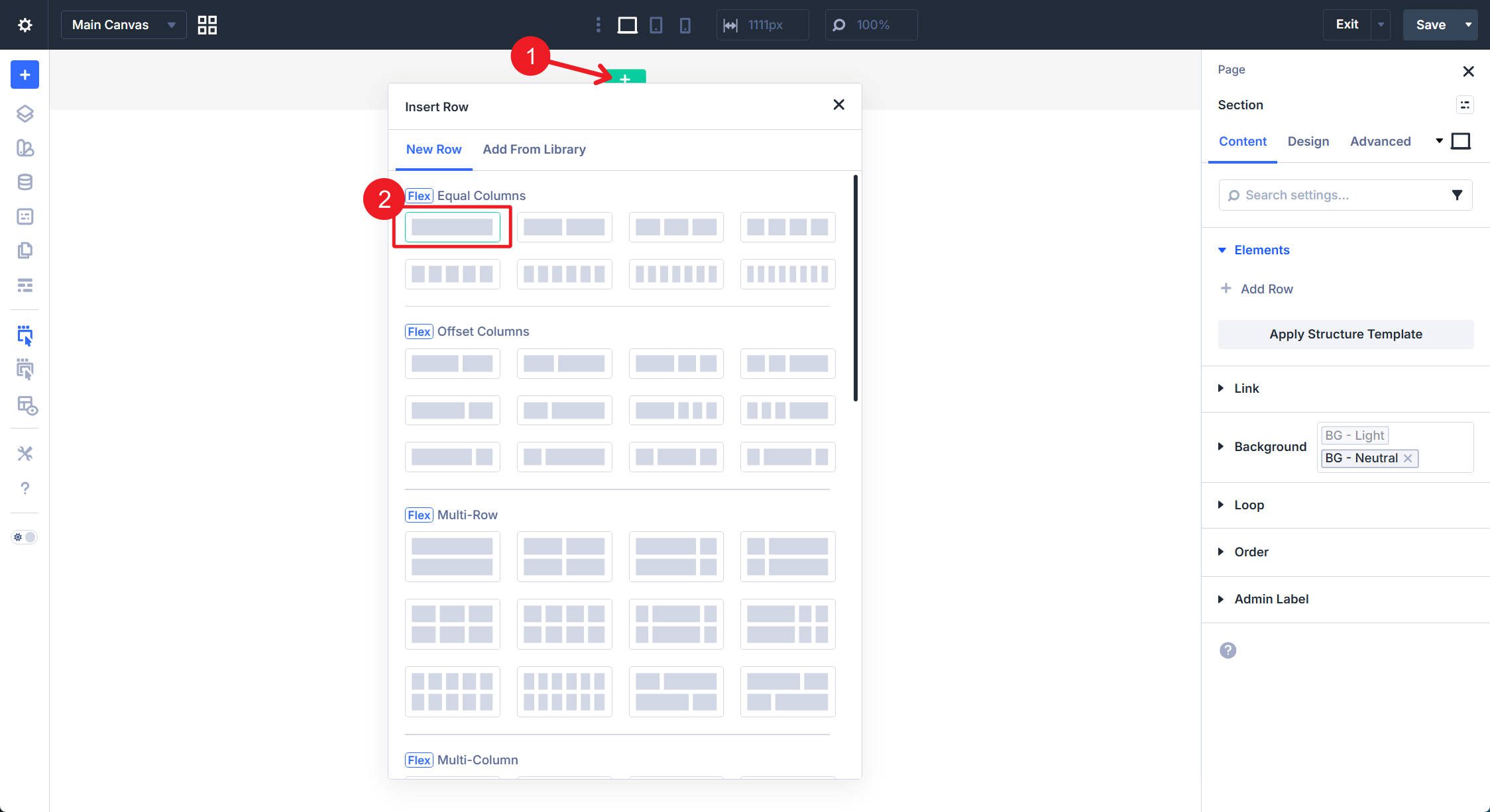 Add Single Column Flex Row to Section