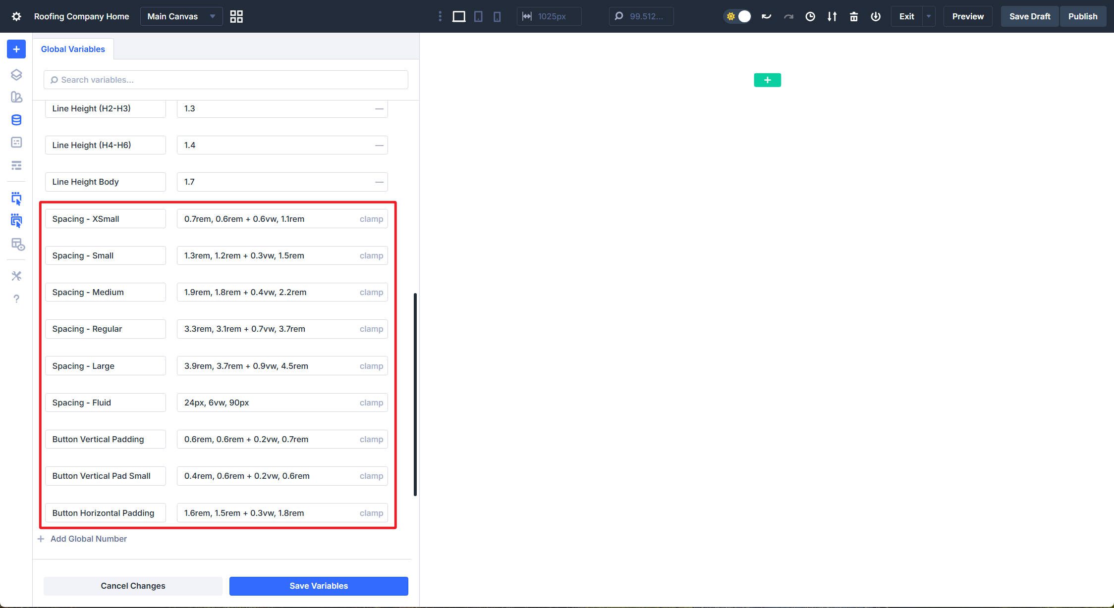 Clamp Spacing and Button Padding Values Added to Divi Design Variable Manager