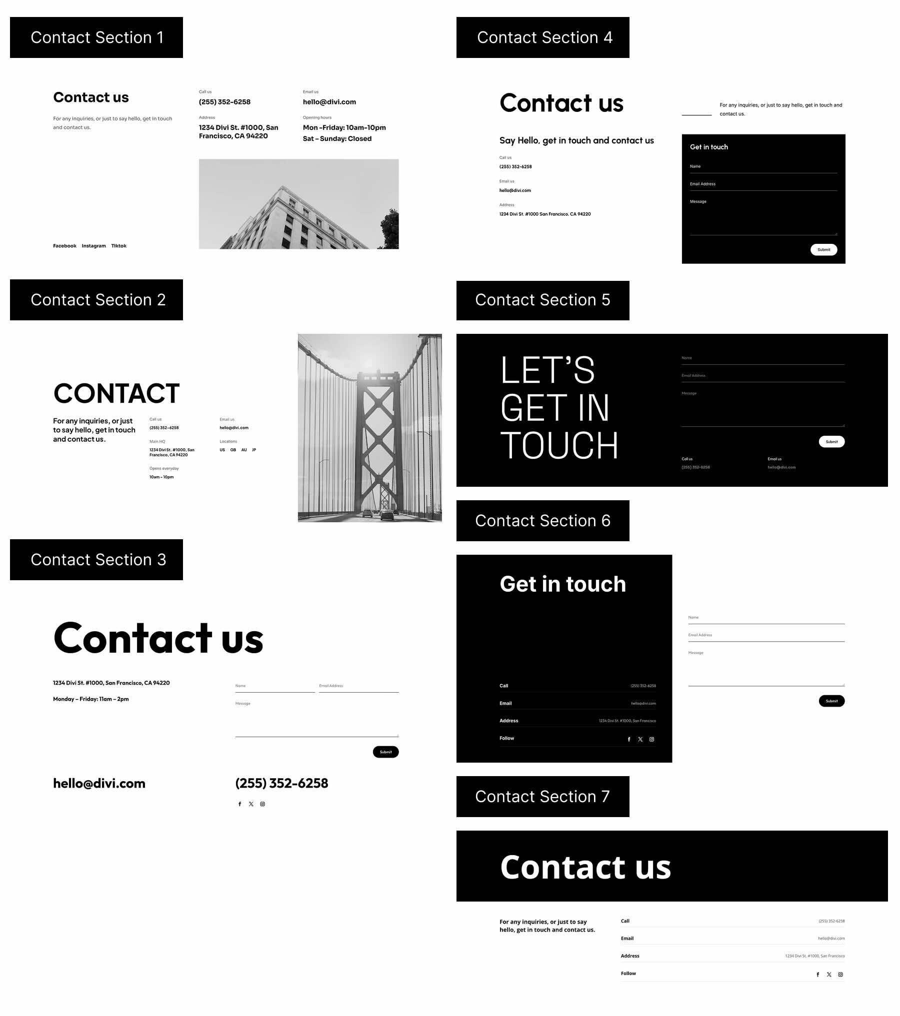 contact sections for Divi 5