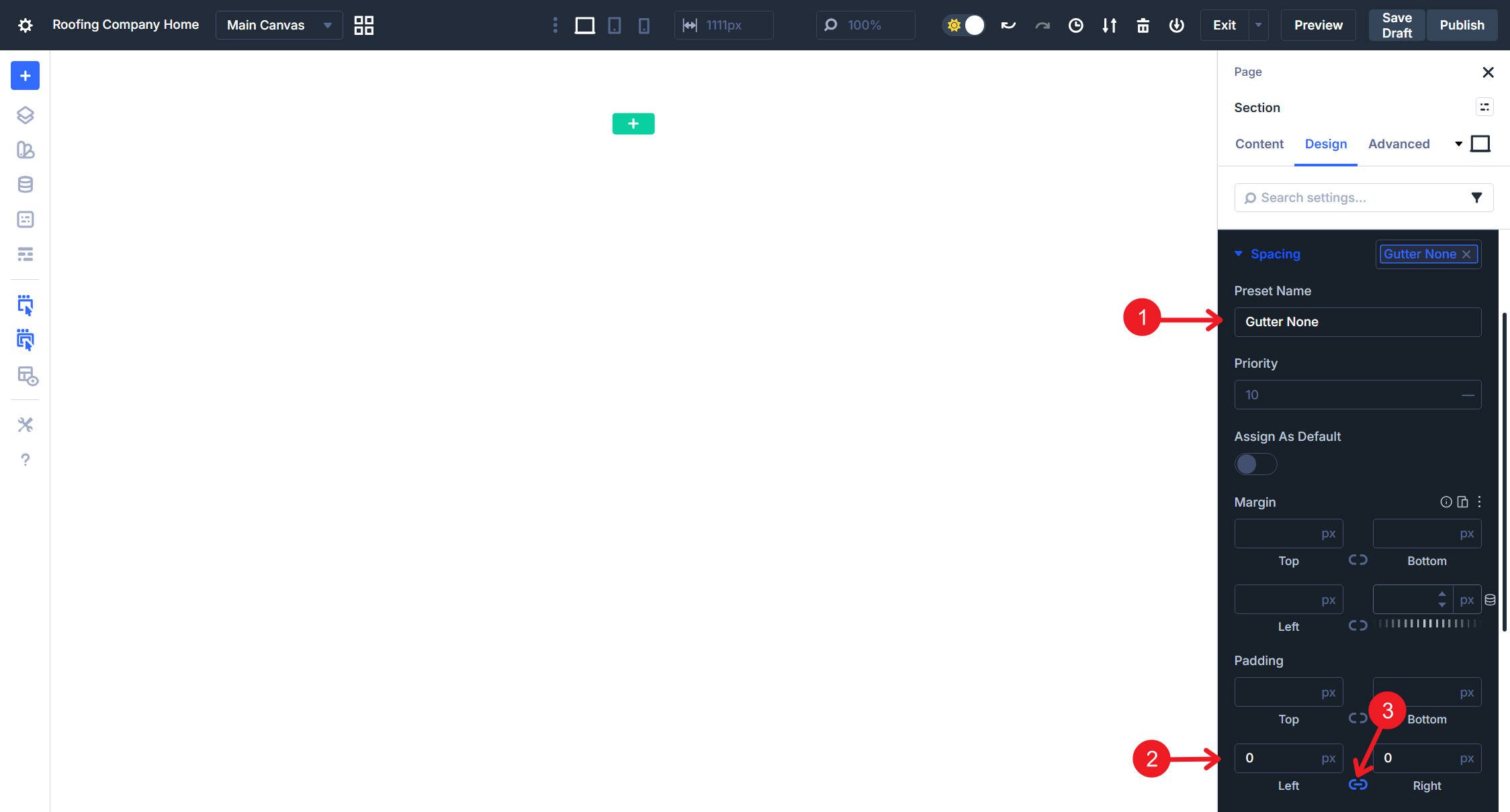 Gutter None Spacing 0px Padding for sections