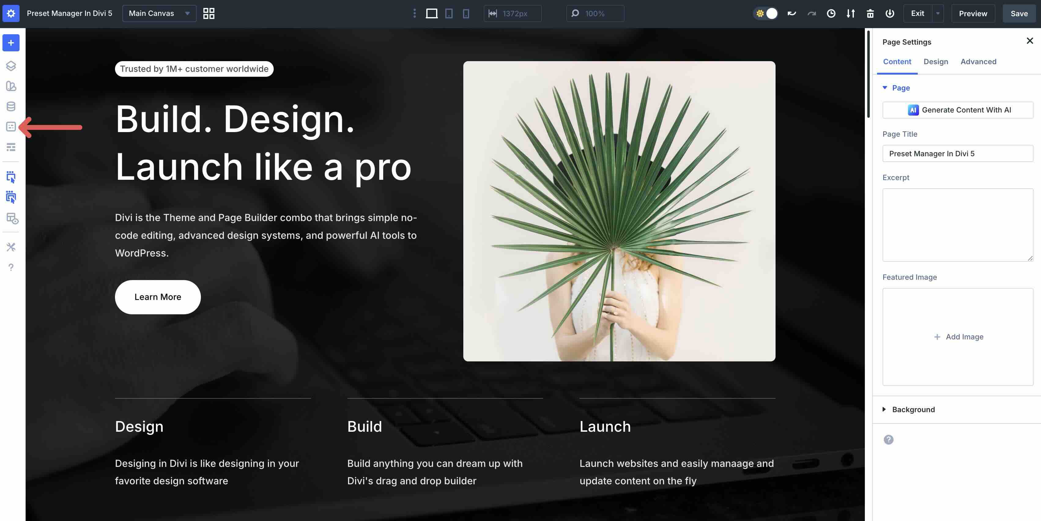 access the preset manager icon