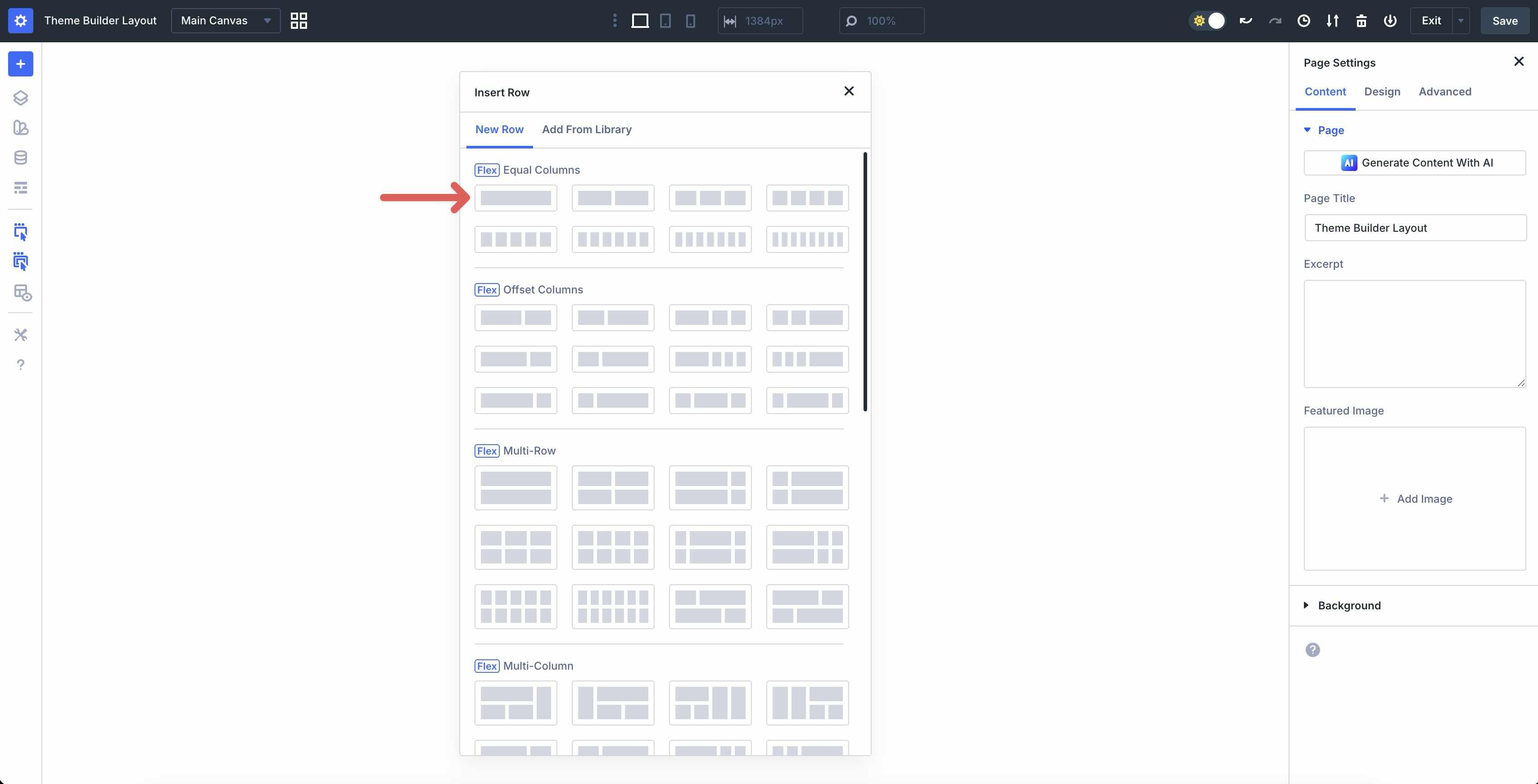add a single column row in Divi 5