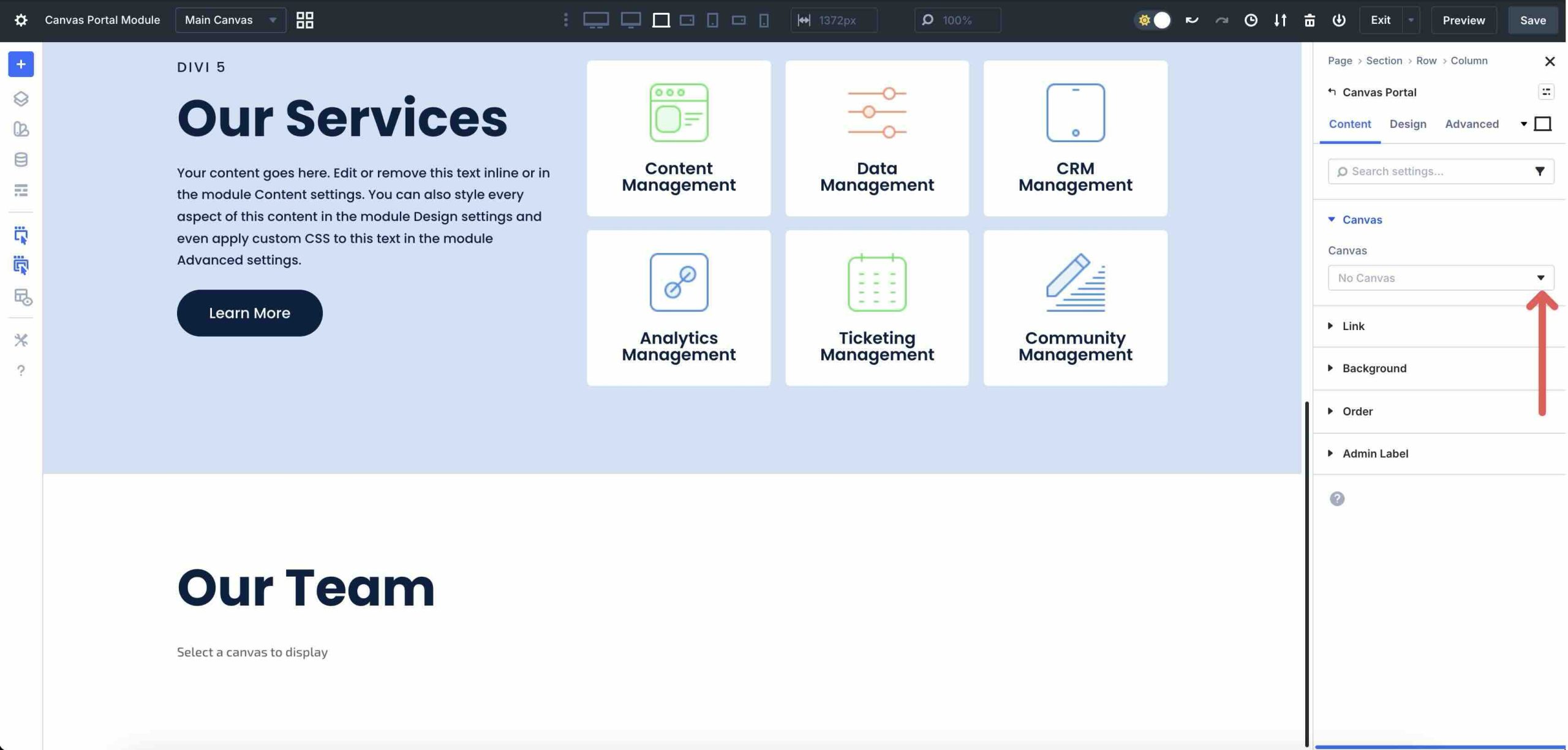 canvas dropdown arrow