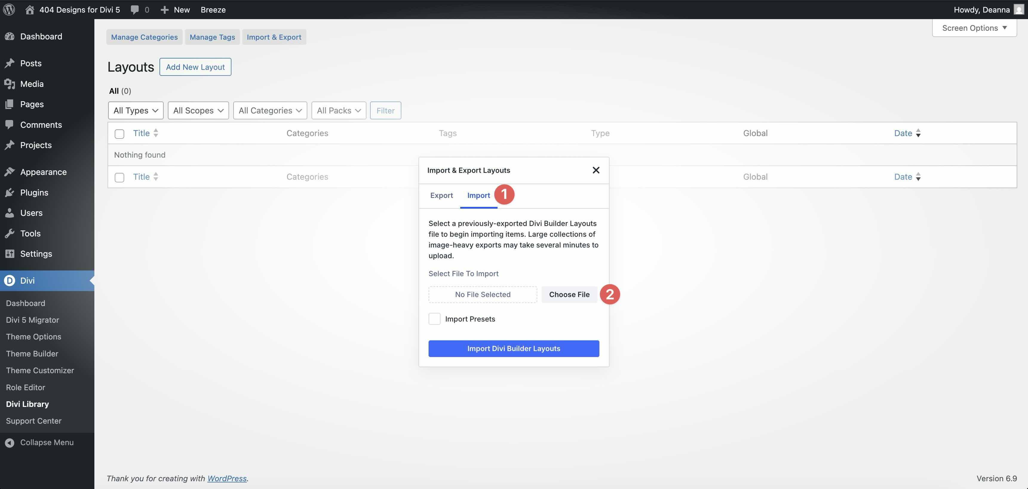 upload a JSON file in Divi 5