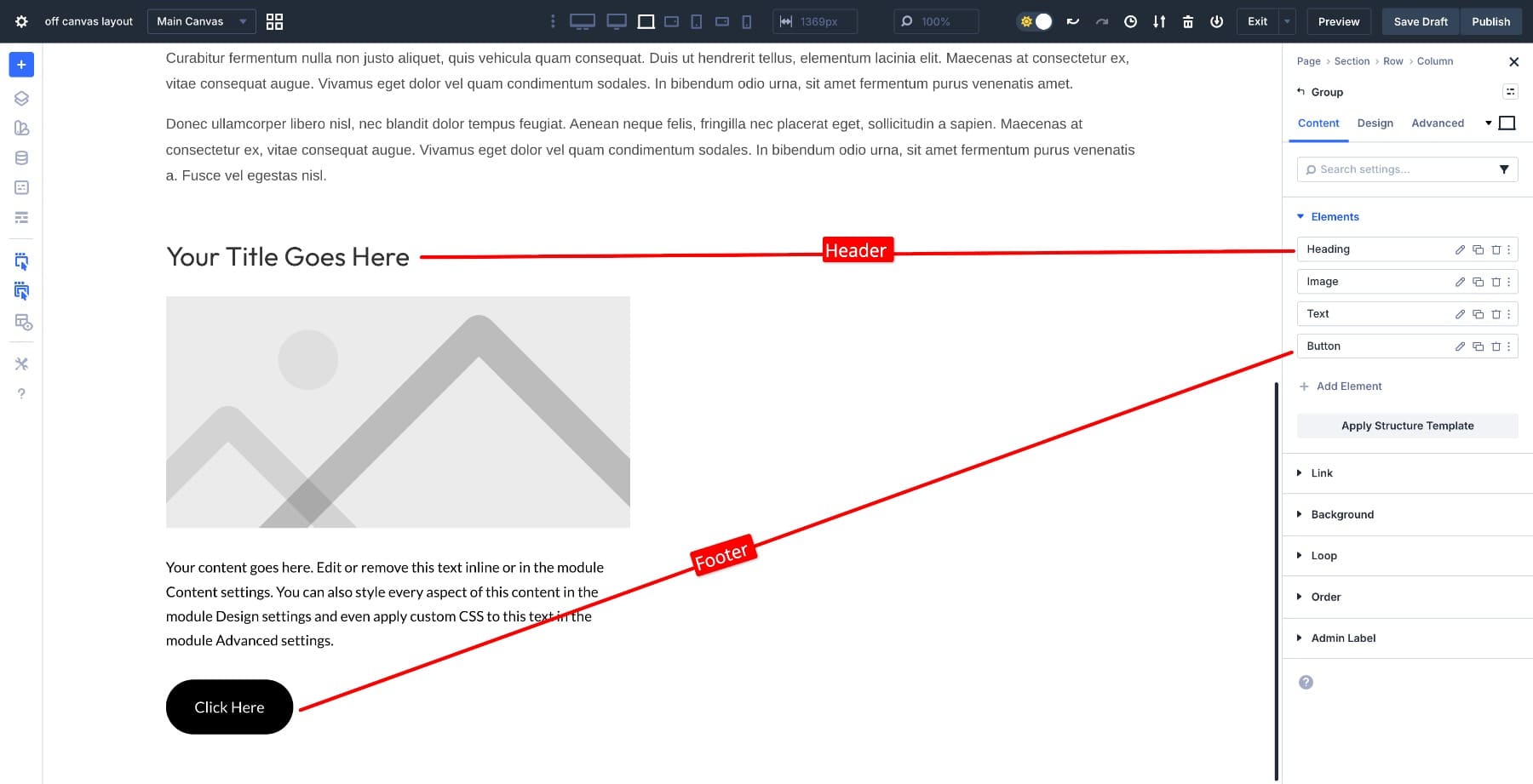 header and footer in a module group