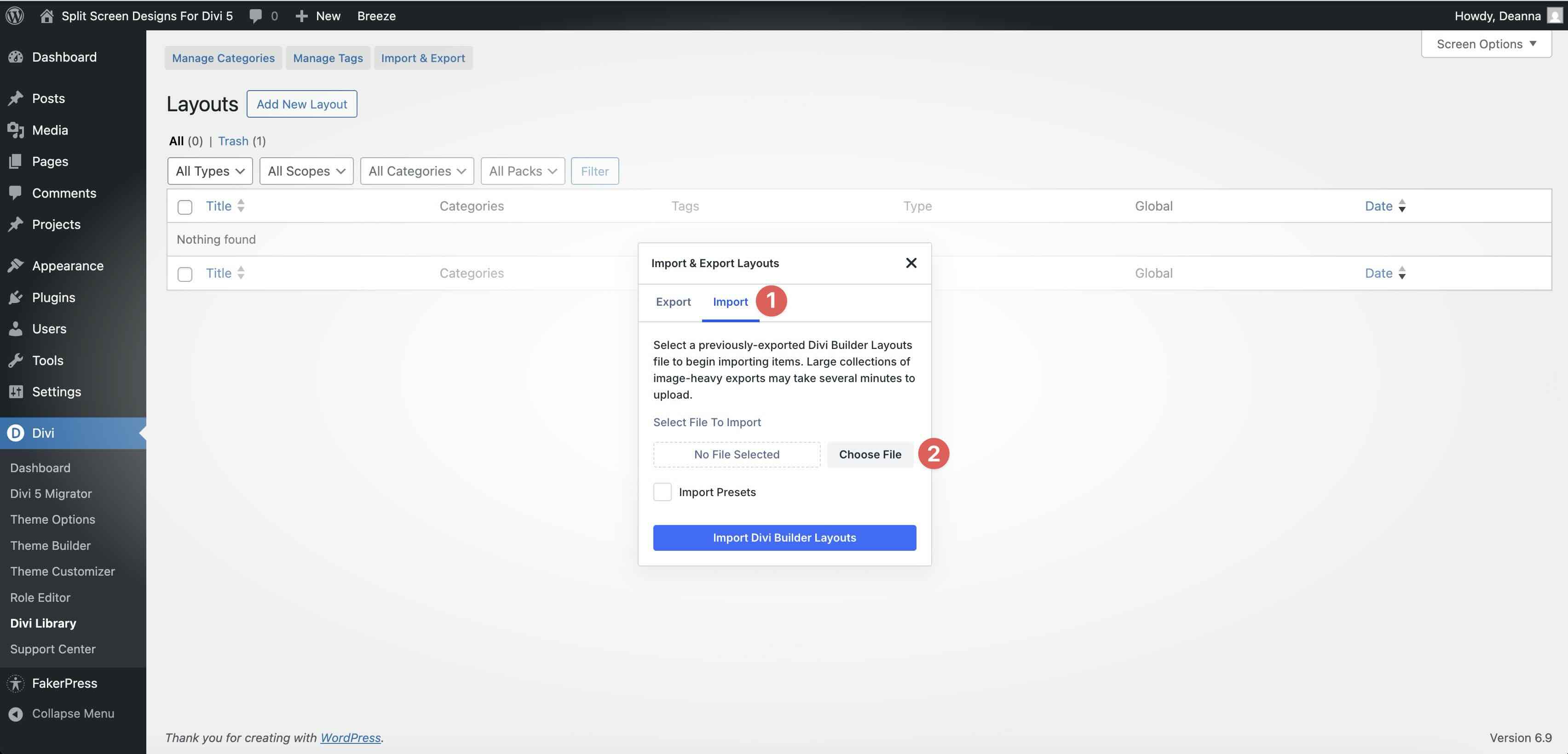 import Divi 5 layouts