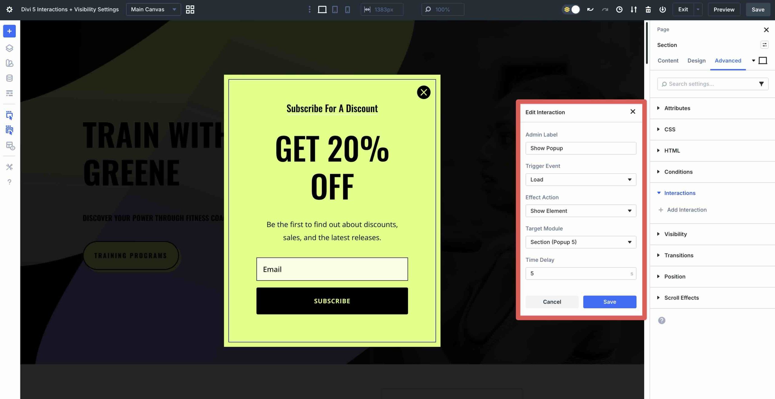 load popup interaction