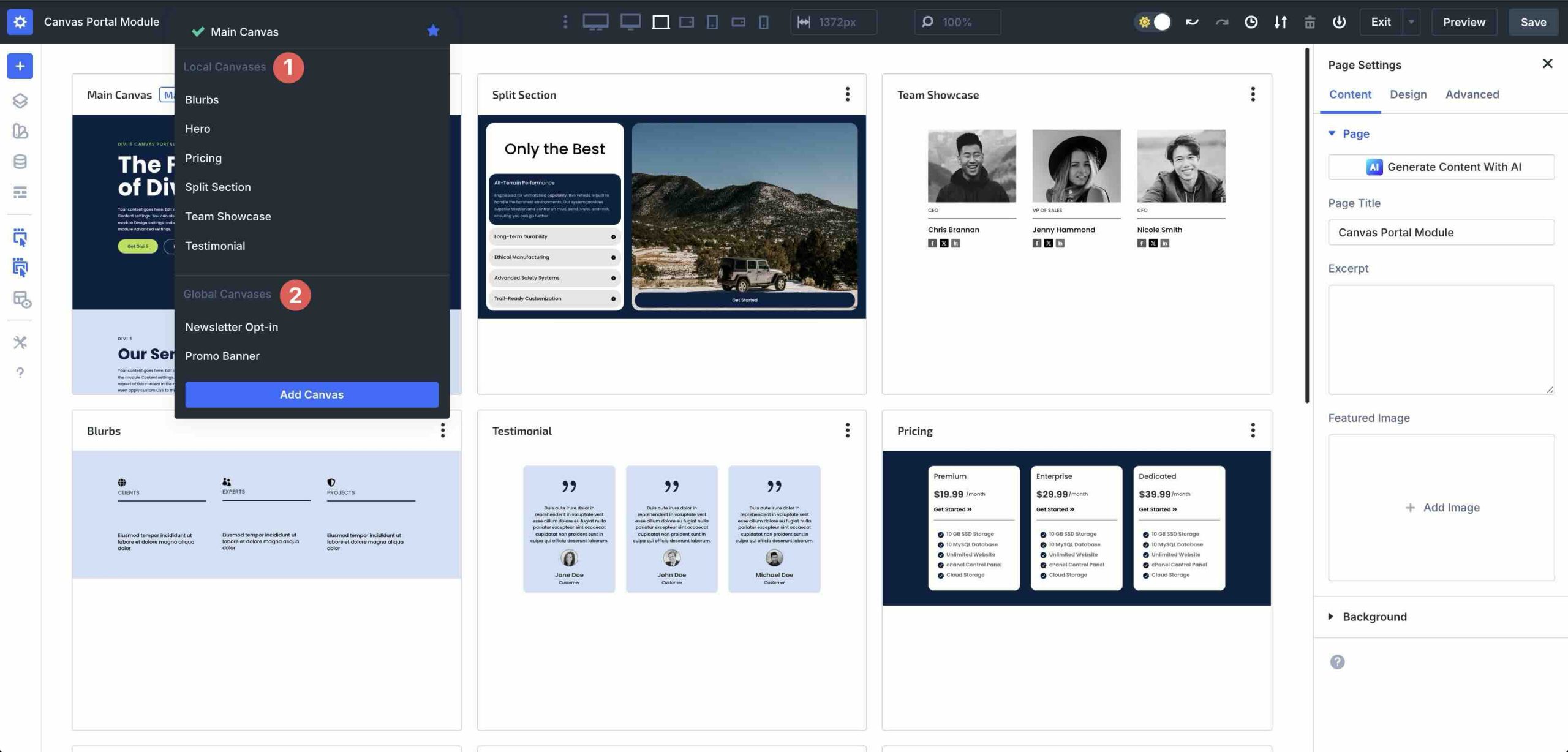local and global canvases