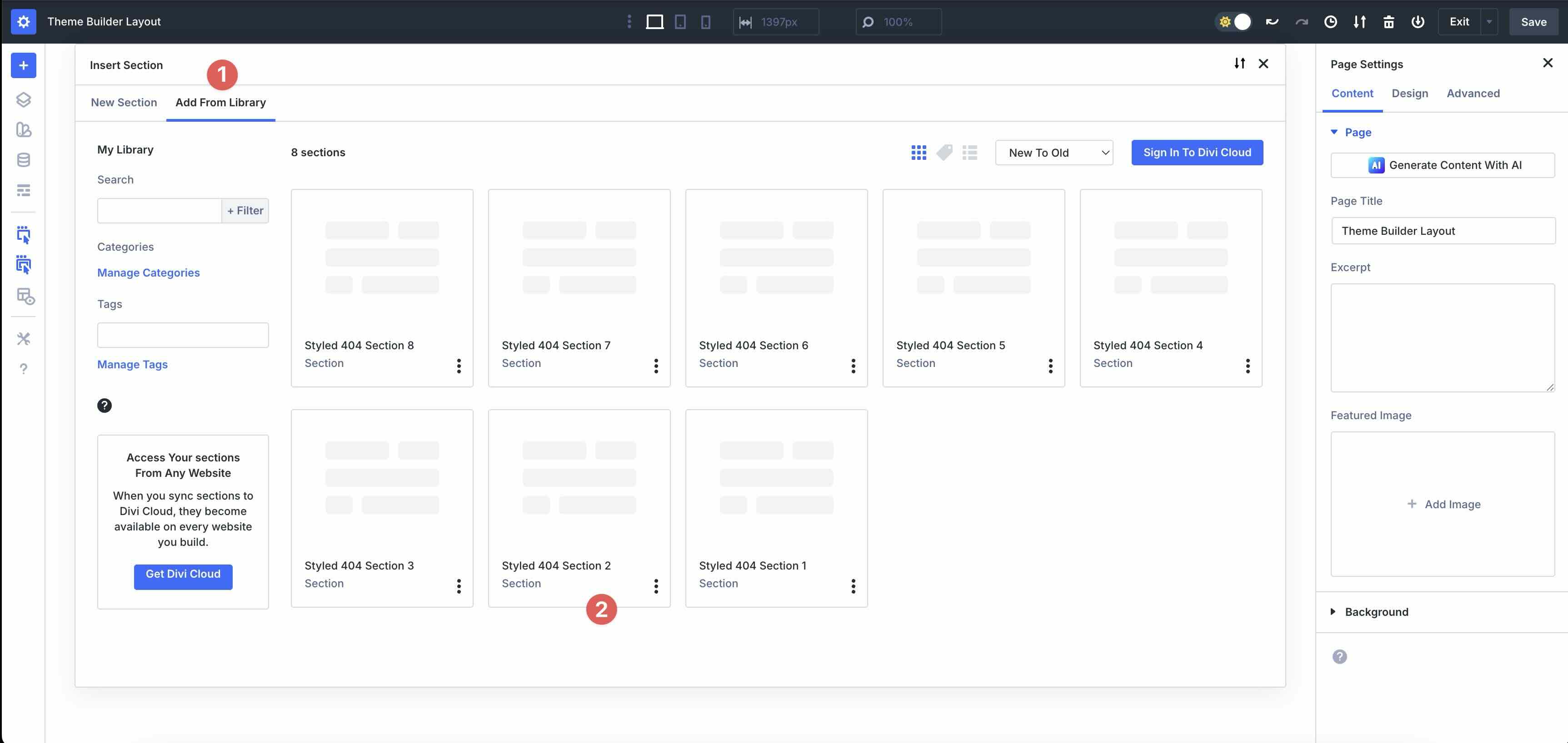select a layout from the Divi library