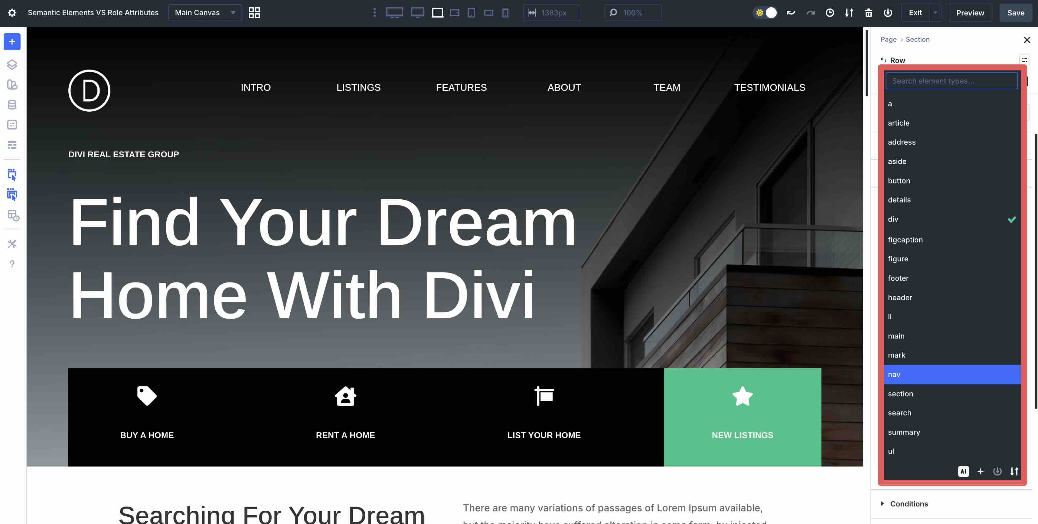 semantic elements in Divi 5