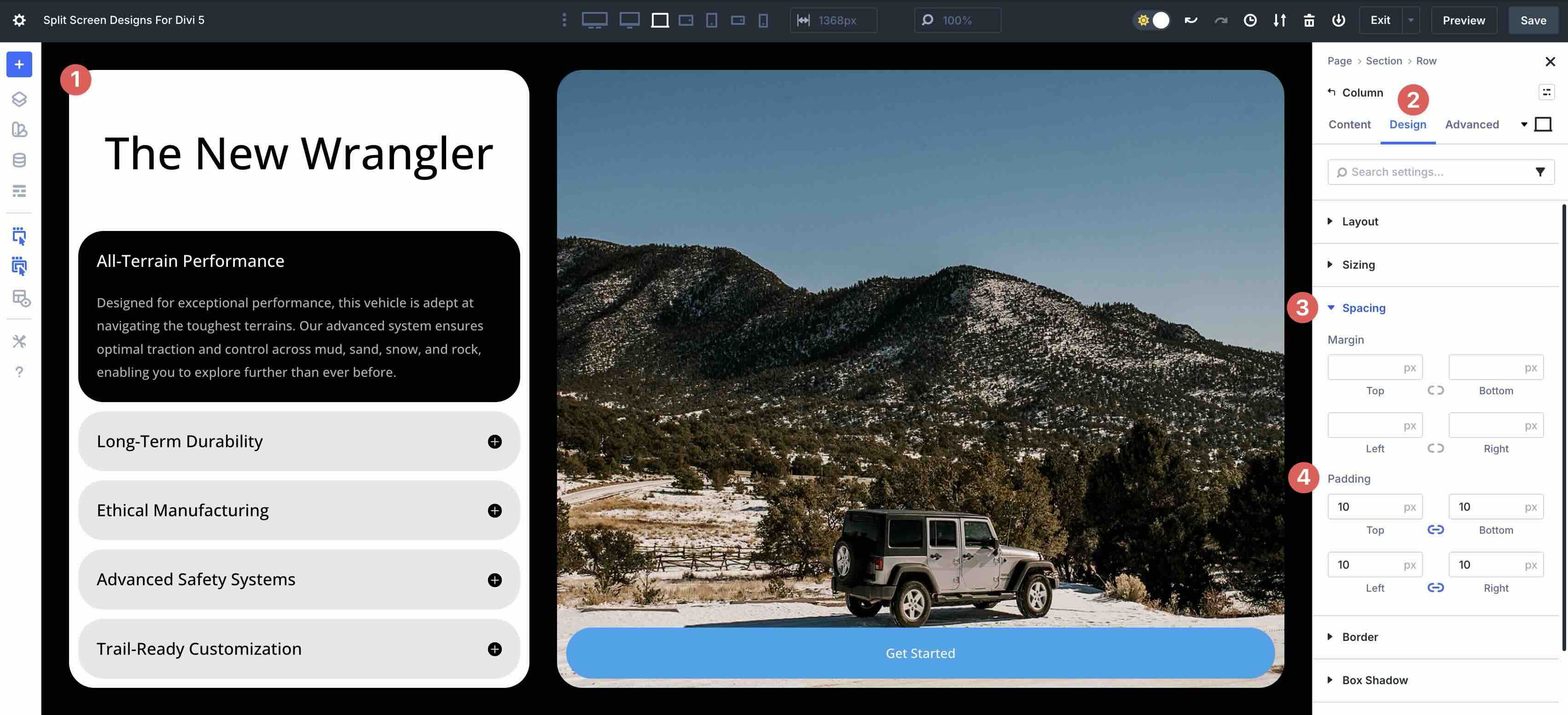 spacing settings in Divi 5
