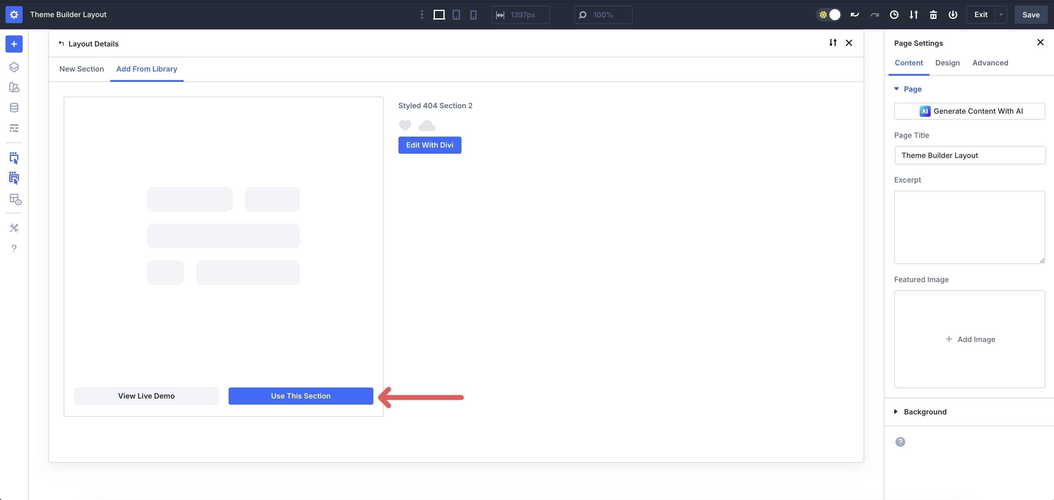 use a Divi library section
