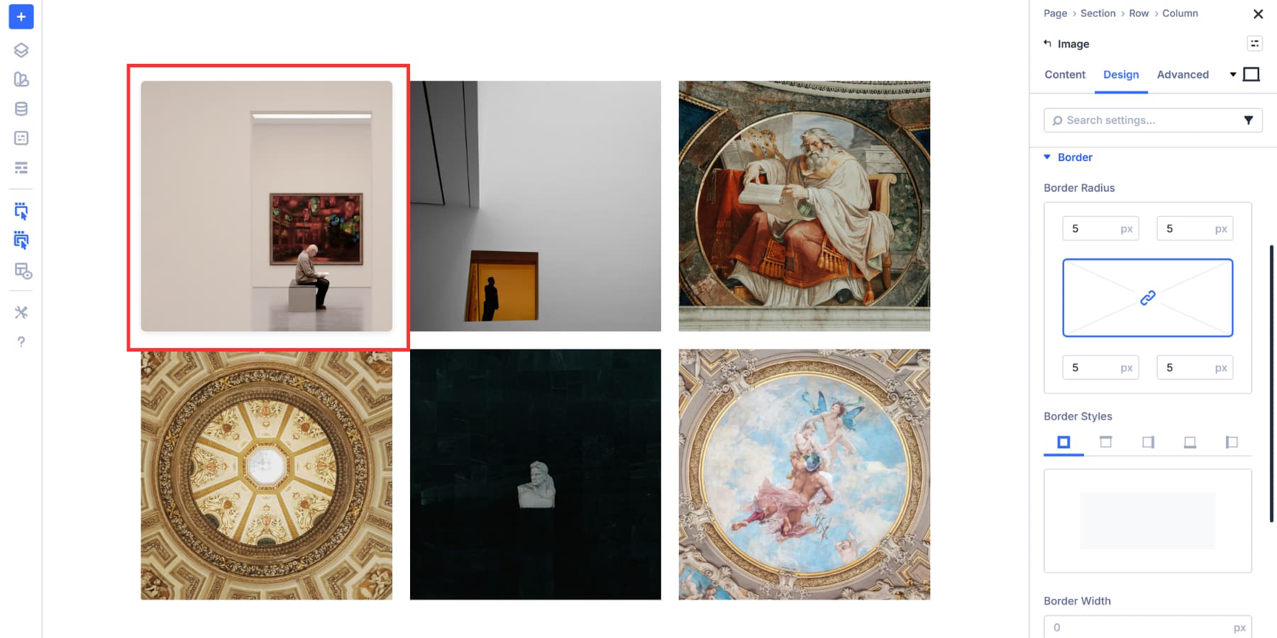A screenshot of how to add radius to your gallery images