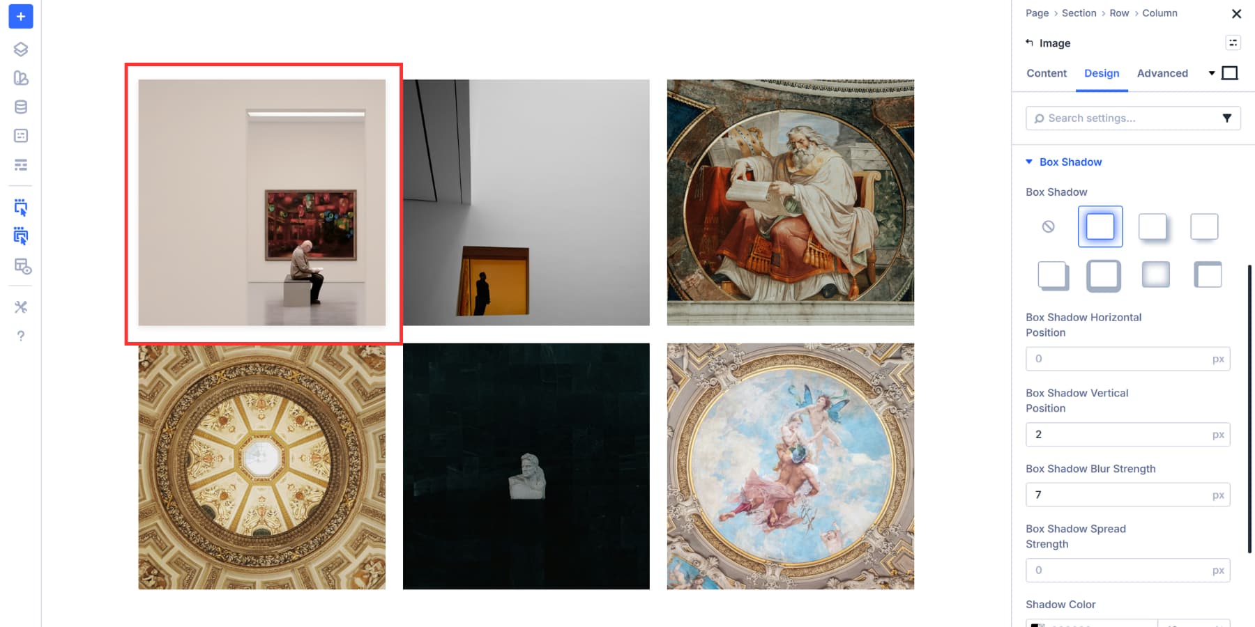 A screenshot of how to add shadows to your gallery images