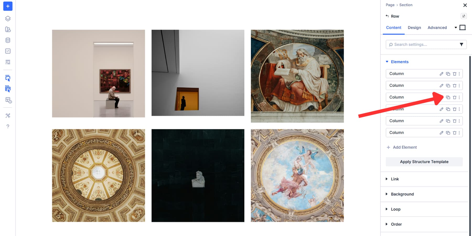 A screenshot of how to duplicate columns to add more to your gallery row