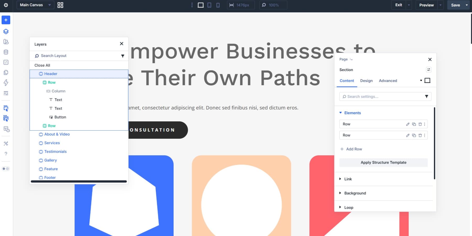 A screenshot of multiple tabs floating in the Divi 5 canvas