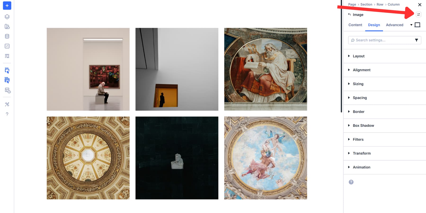 A screenshot of where to find the element preset option for your gallery image