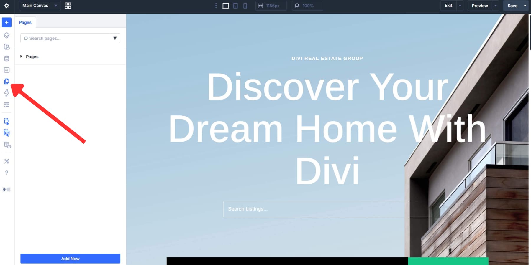 A screenshot to find the page manager in Divi 5