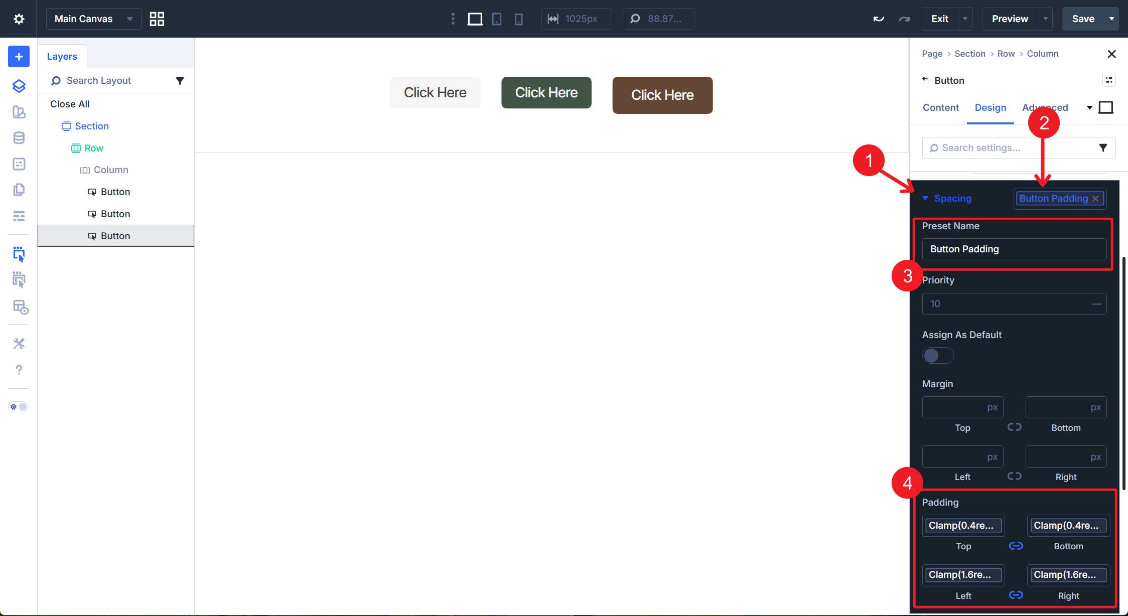 Button Padding Option Preset