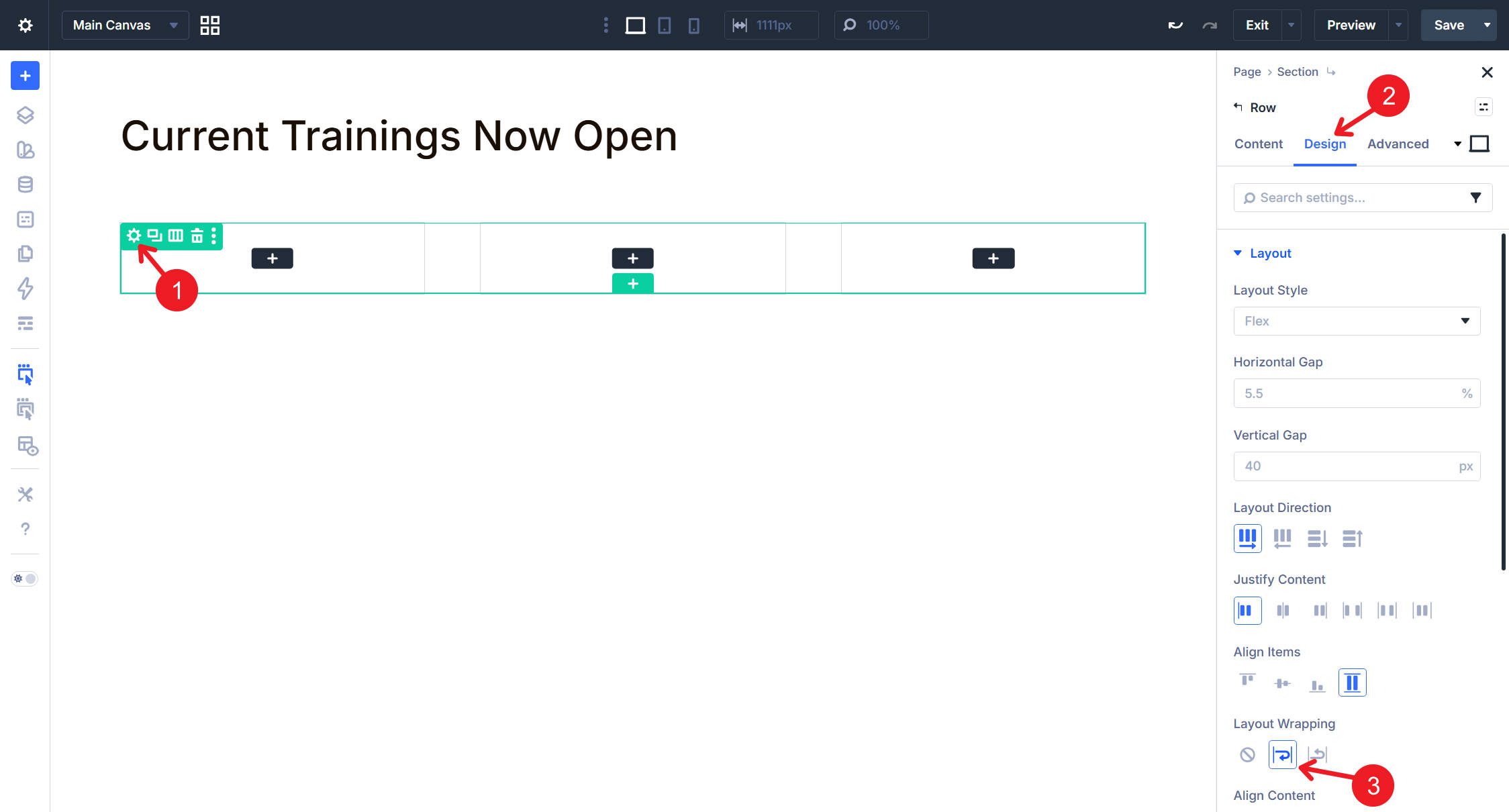 Set Flex Wrap on 3 column row
