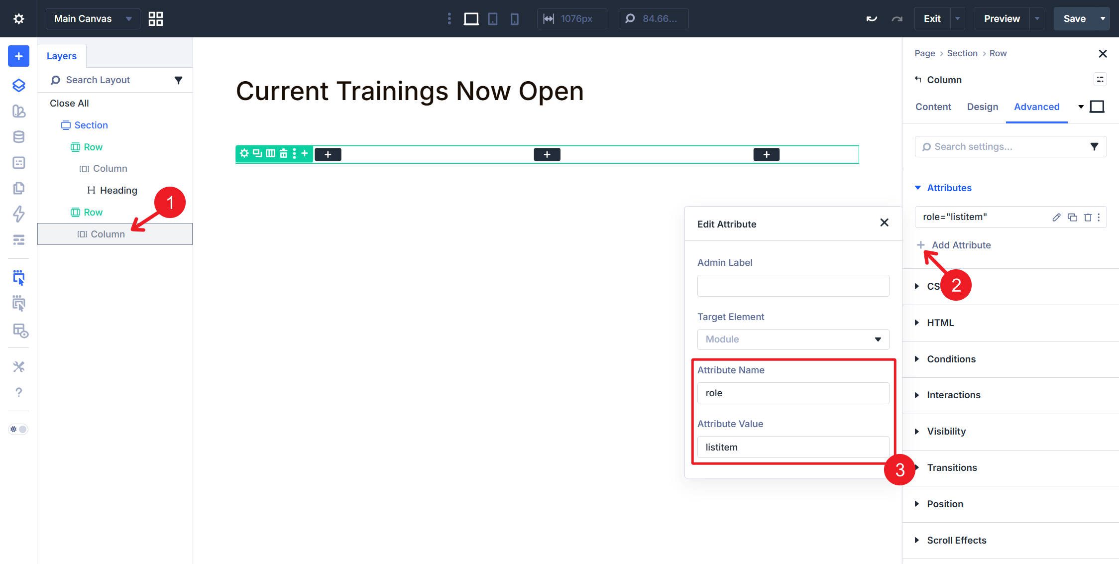 custom attribute on column for role eq listitem