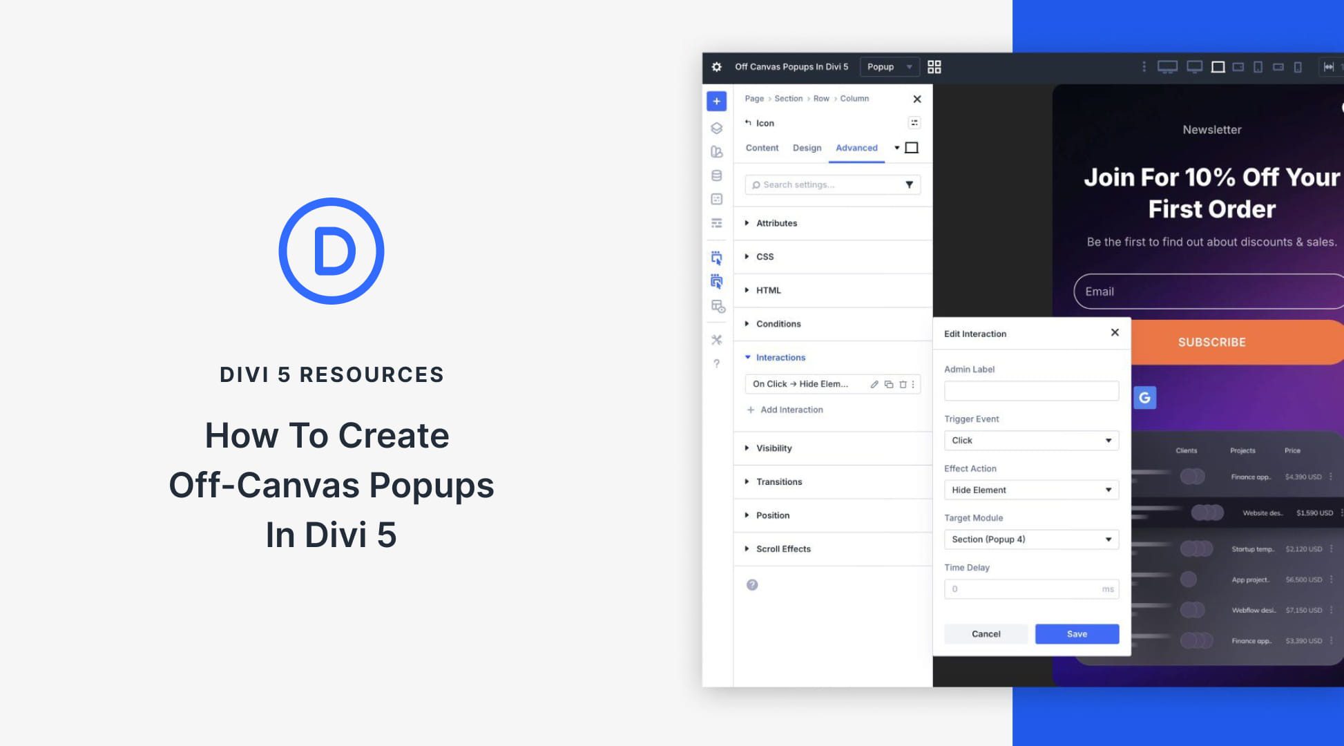How To Create Off-Canvas Popups In Divi 5