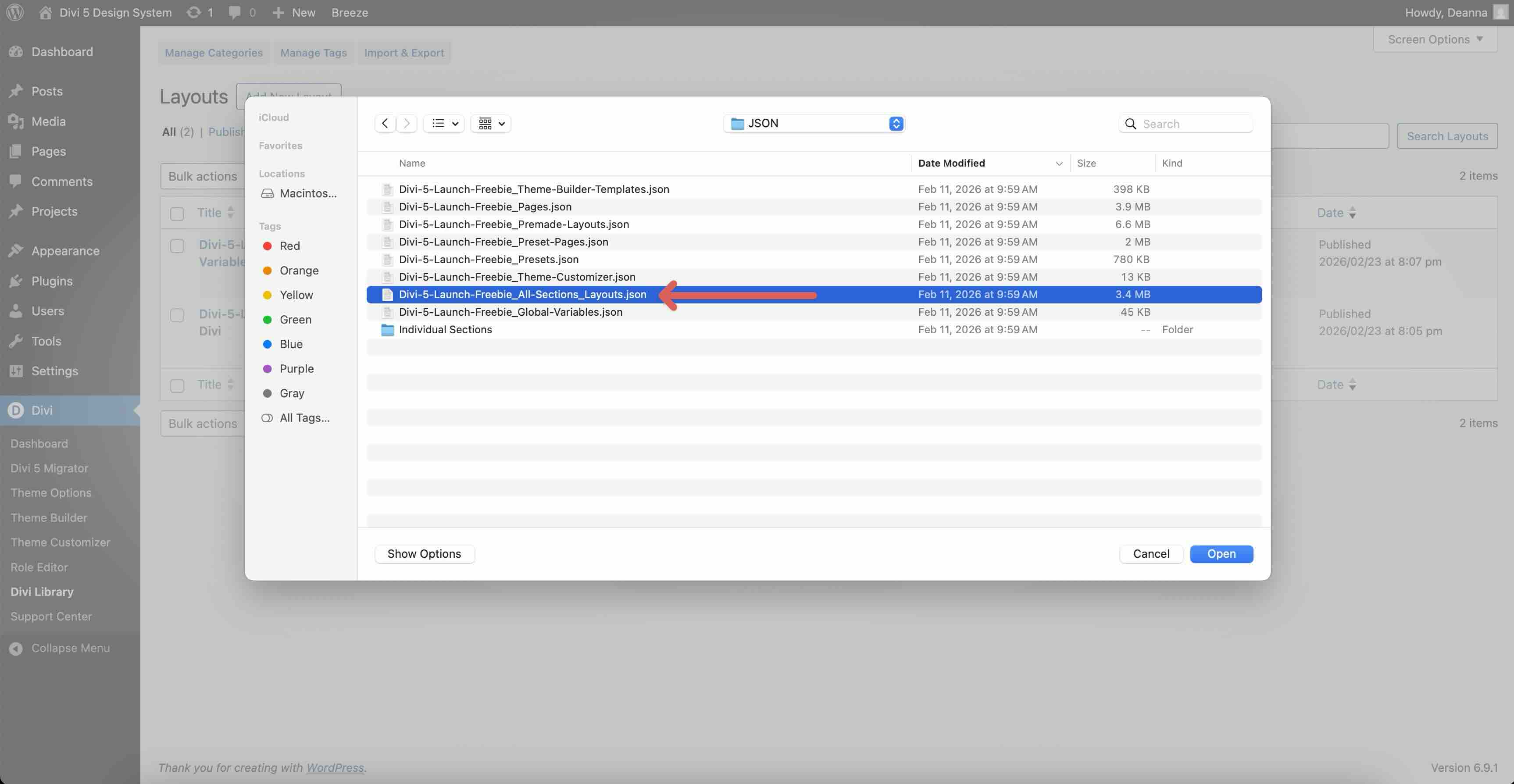 import all Divi 5 sections