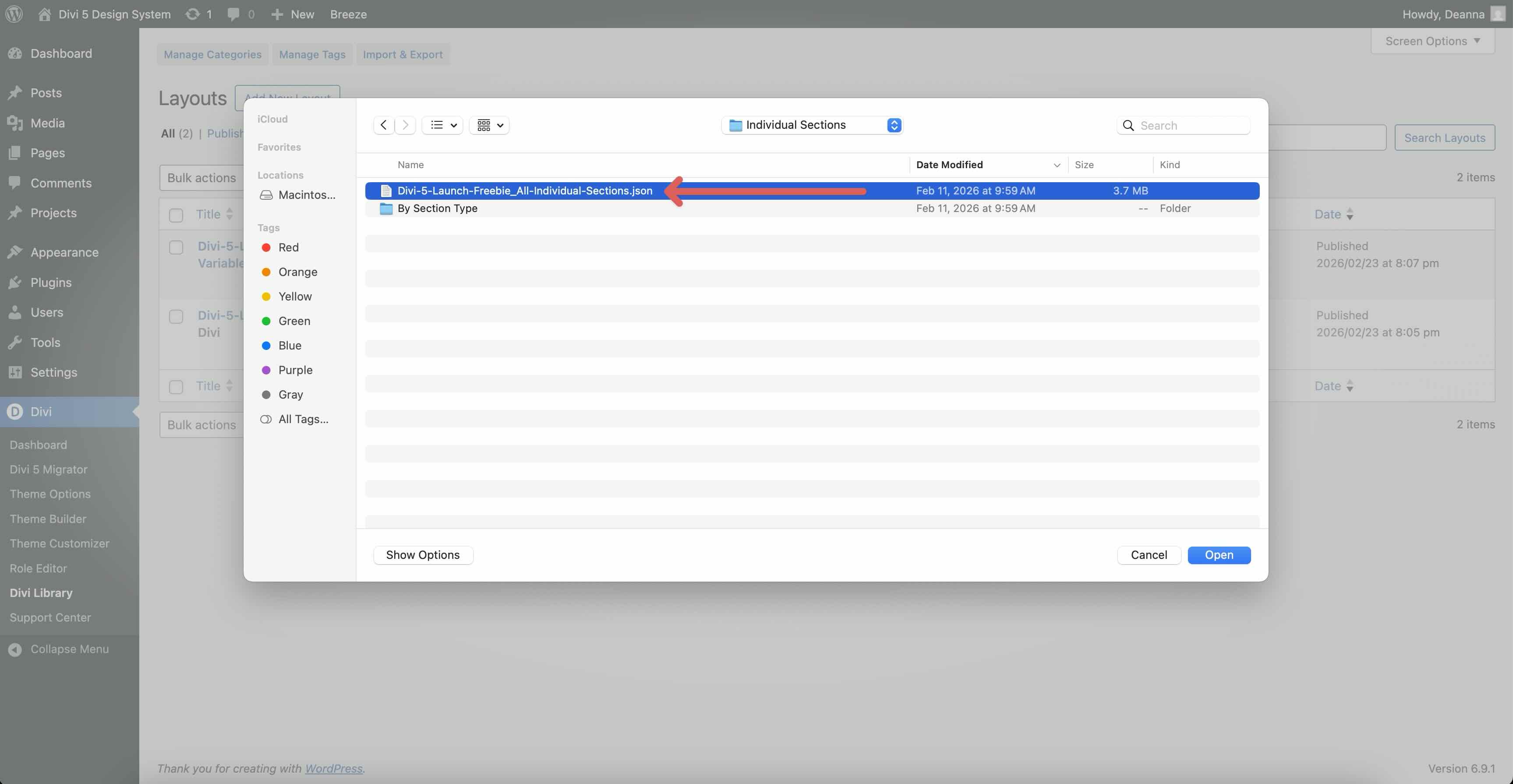 import individual sections