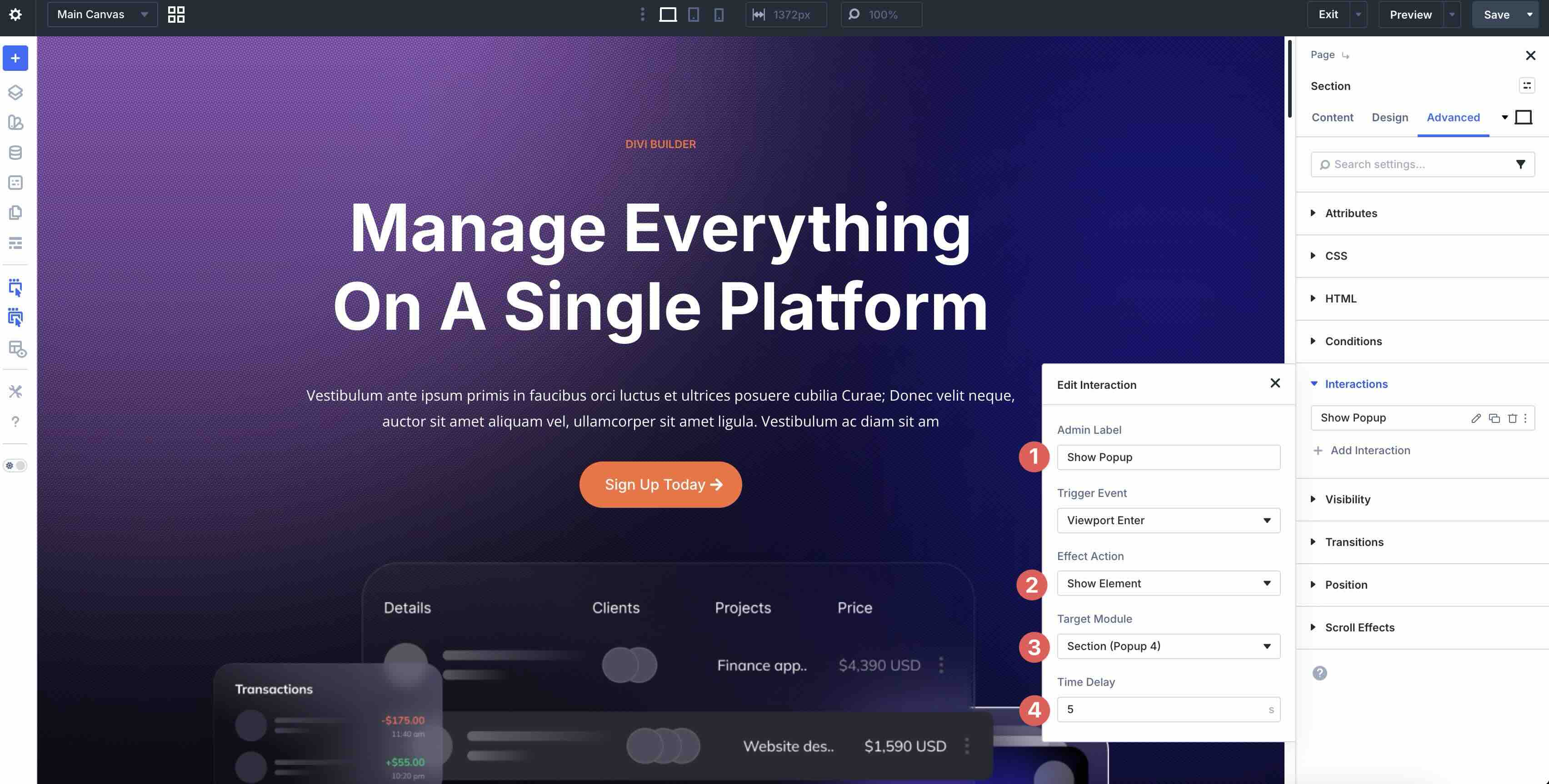 show popup interaction