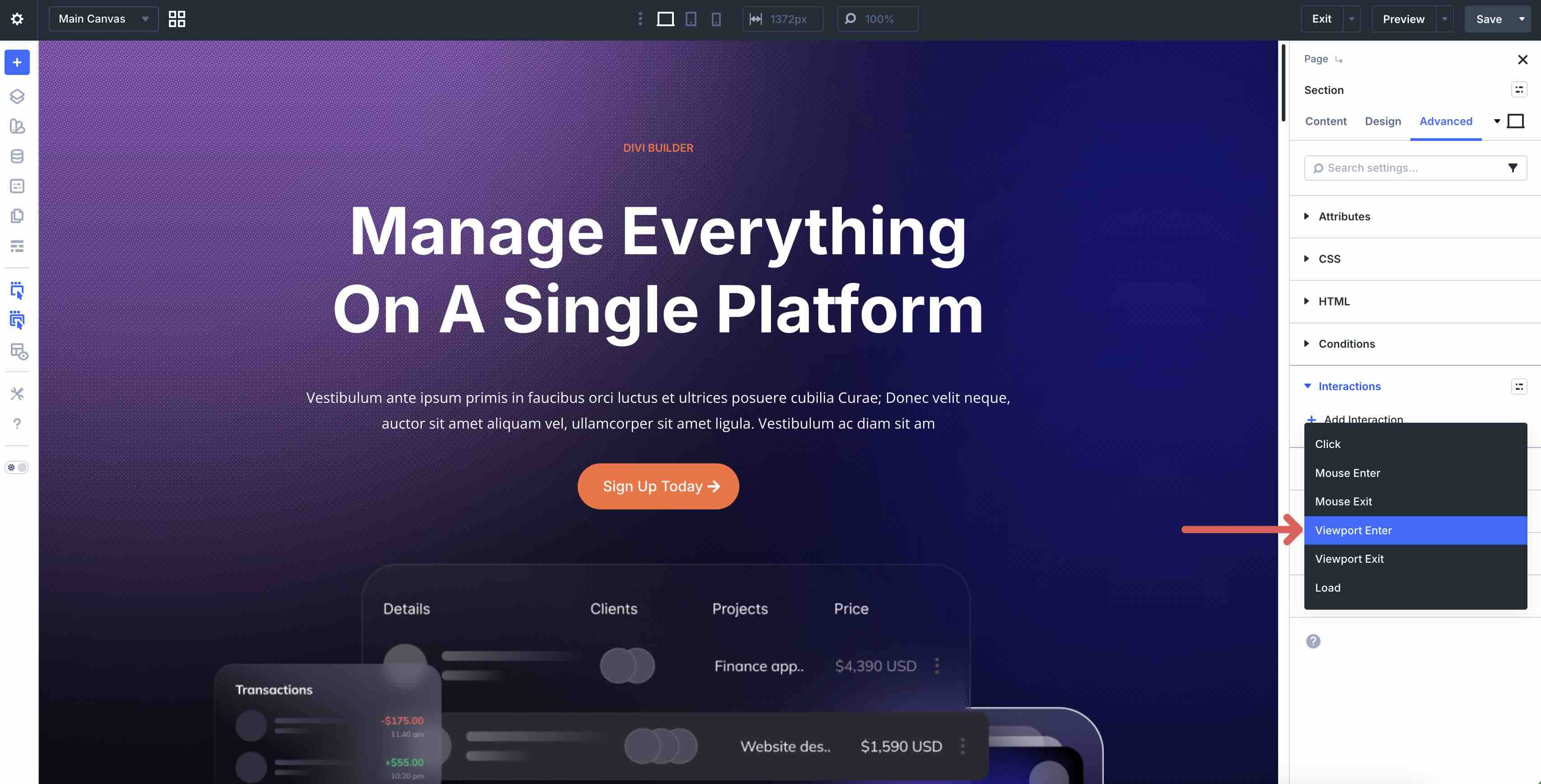 add a viewport enter interaction