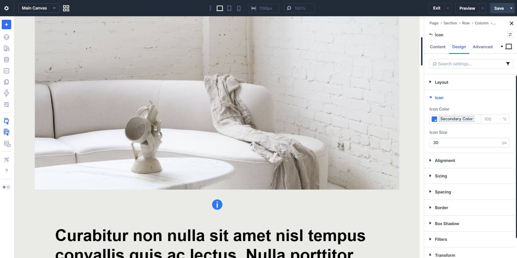 A screenshot of adding a color to the icon using design variables in Divi 5