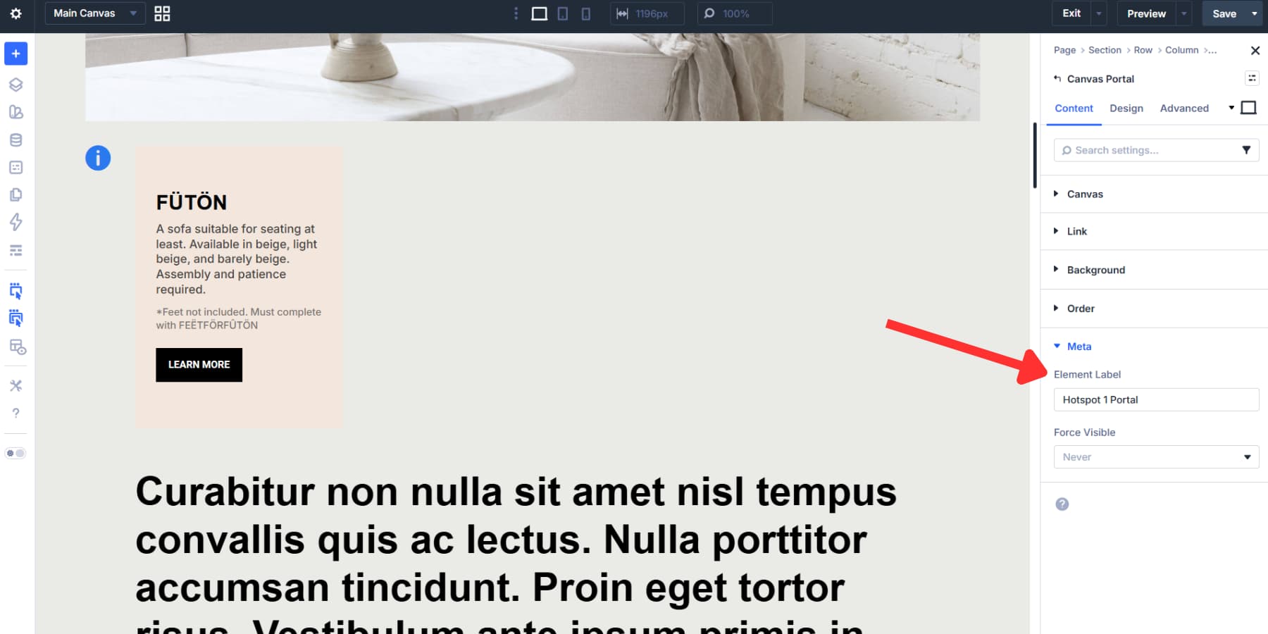A screenshot of adding a label to the hotspot content portal
