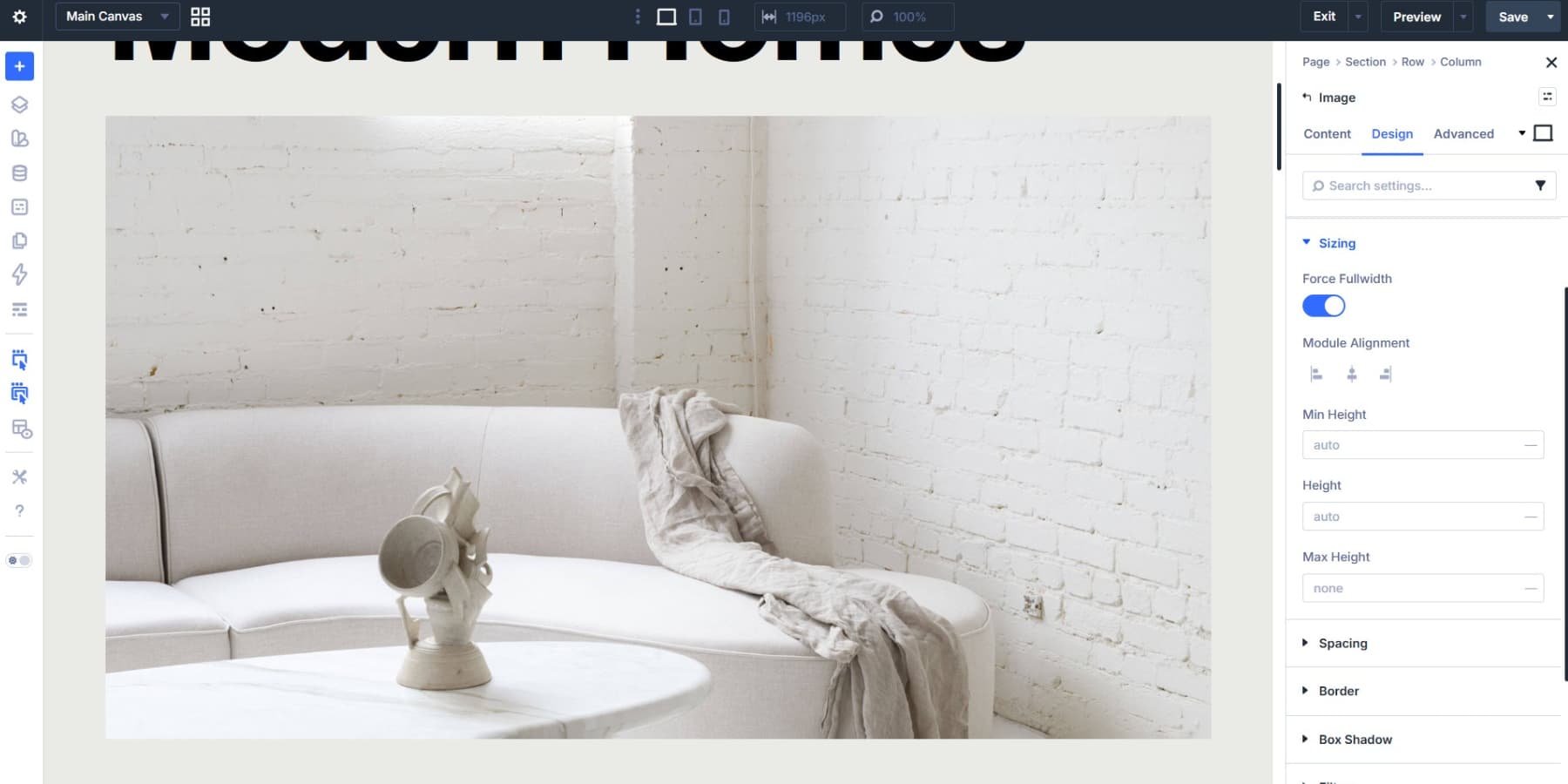A screenshot of adding an image and enabling force fullwidth to the image for hotspots