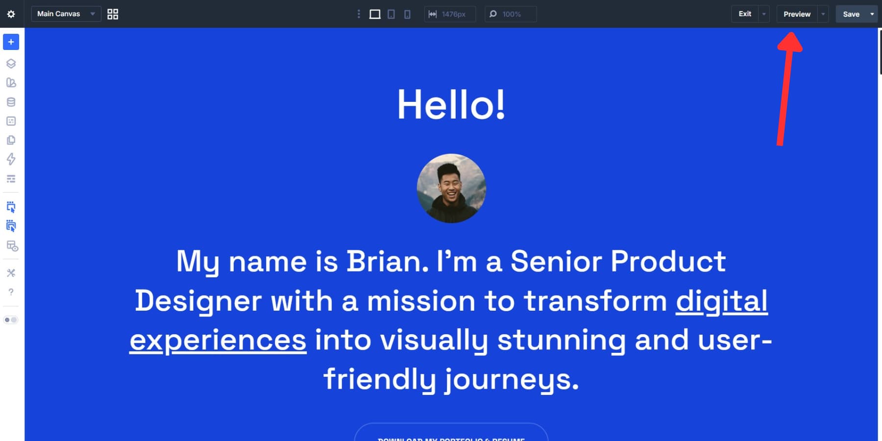 A screenshot of the preview button in Divi 5