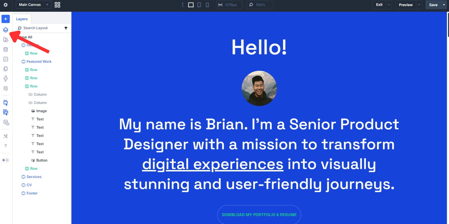 A screenshot of the layers panel in Divi 5