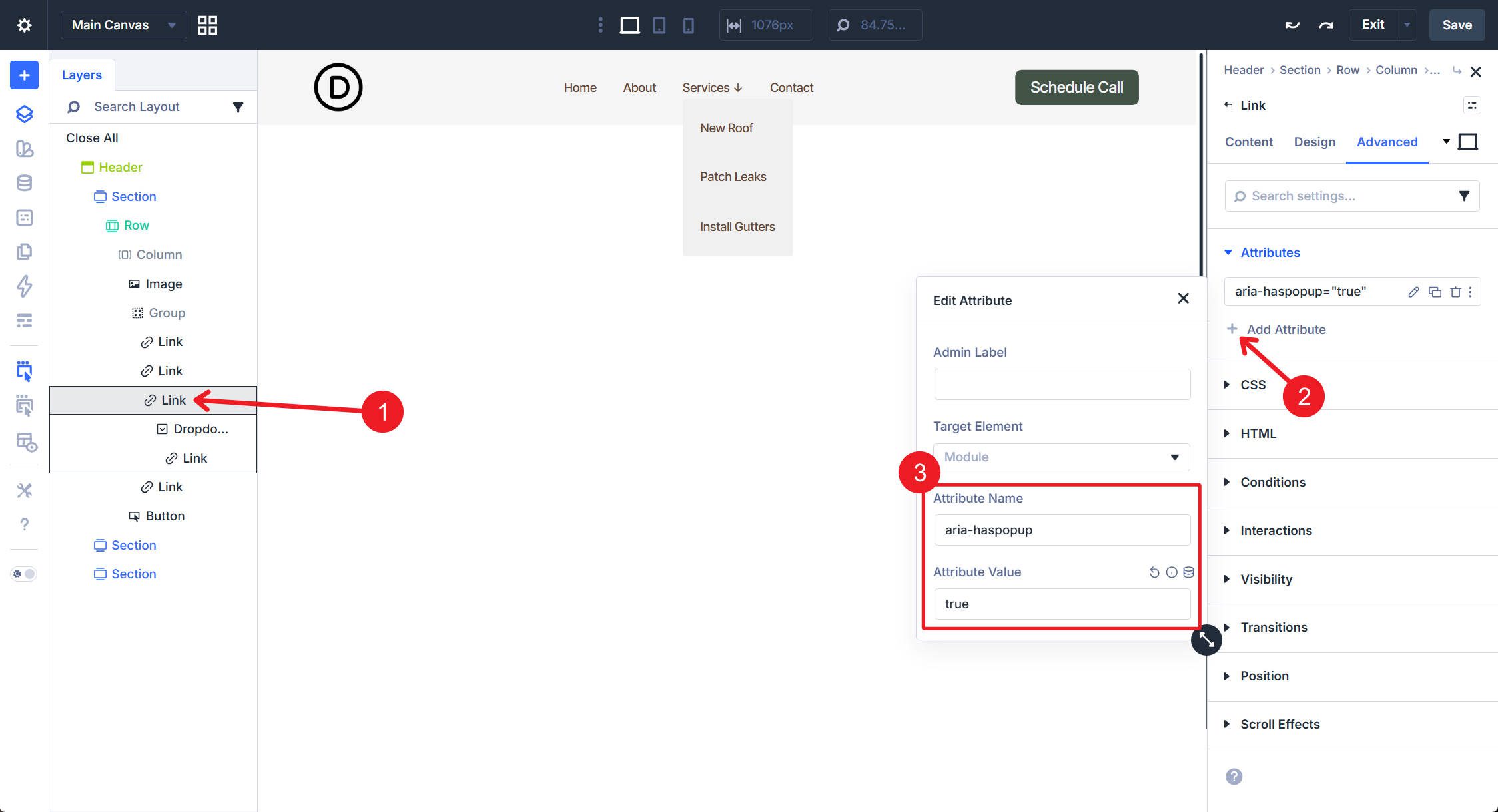Dropdown Link Module haspopup true
