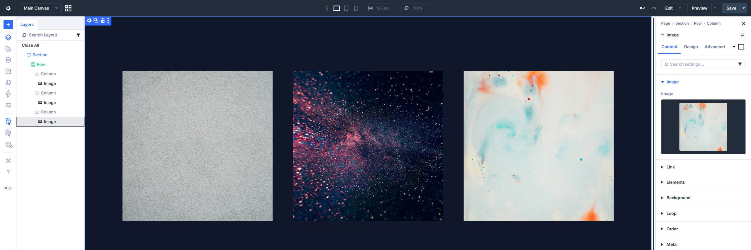 Images added to the image modules in each column