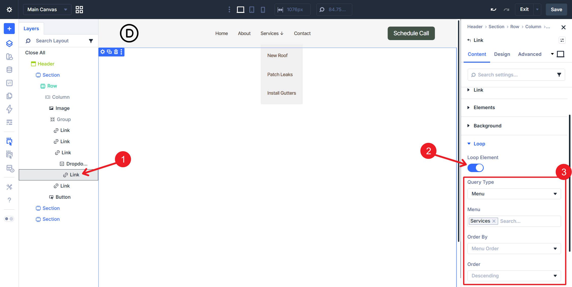 Loop Settings for Dropdown menu submenu links