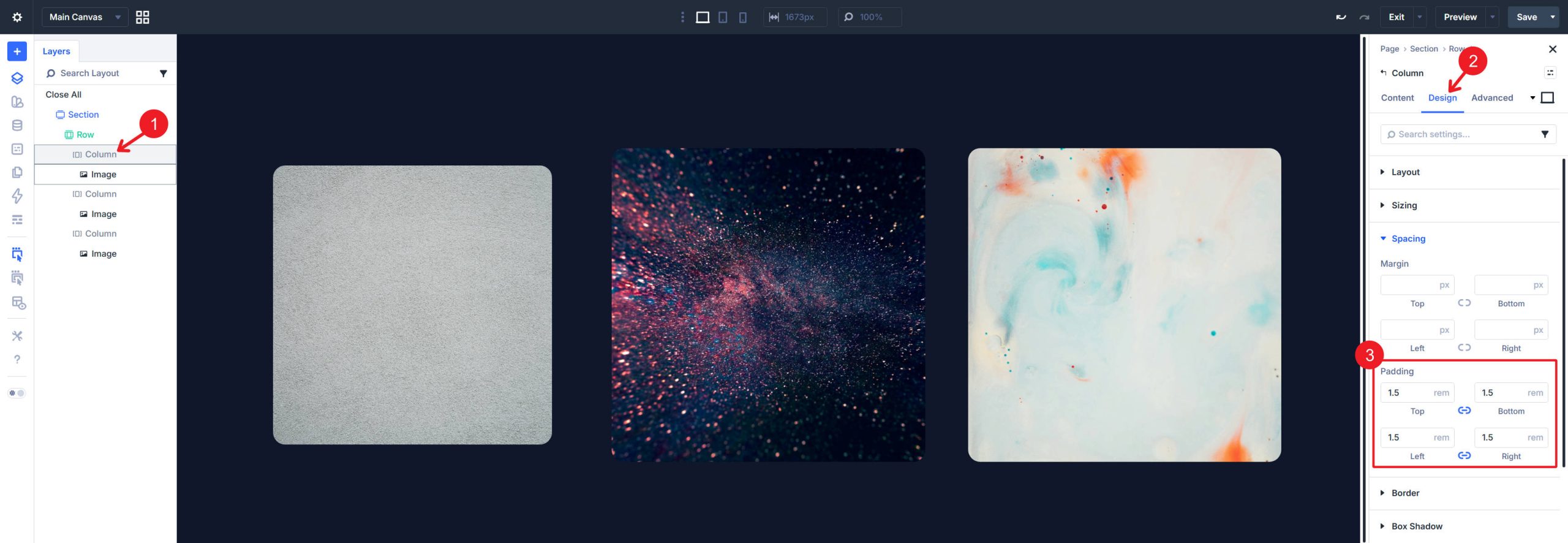 Set Column Padding to create a card