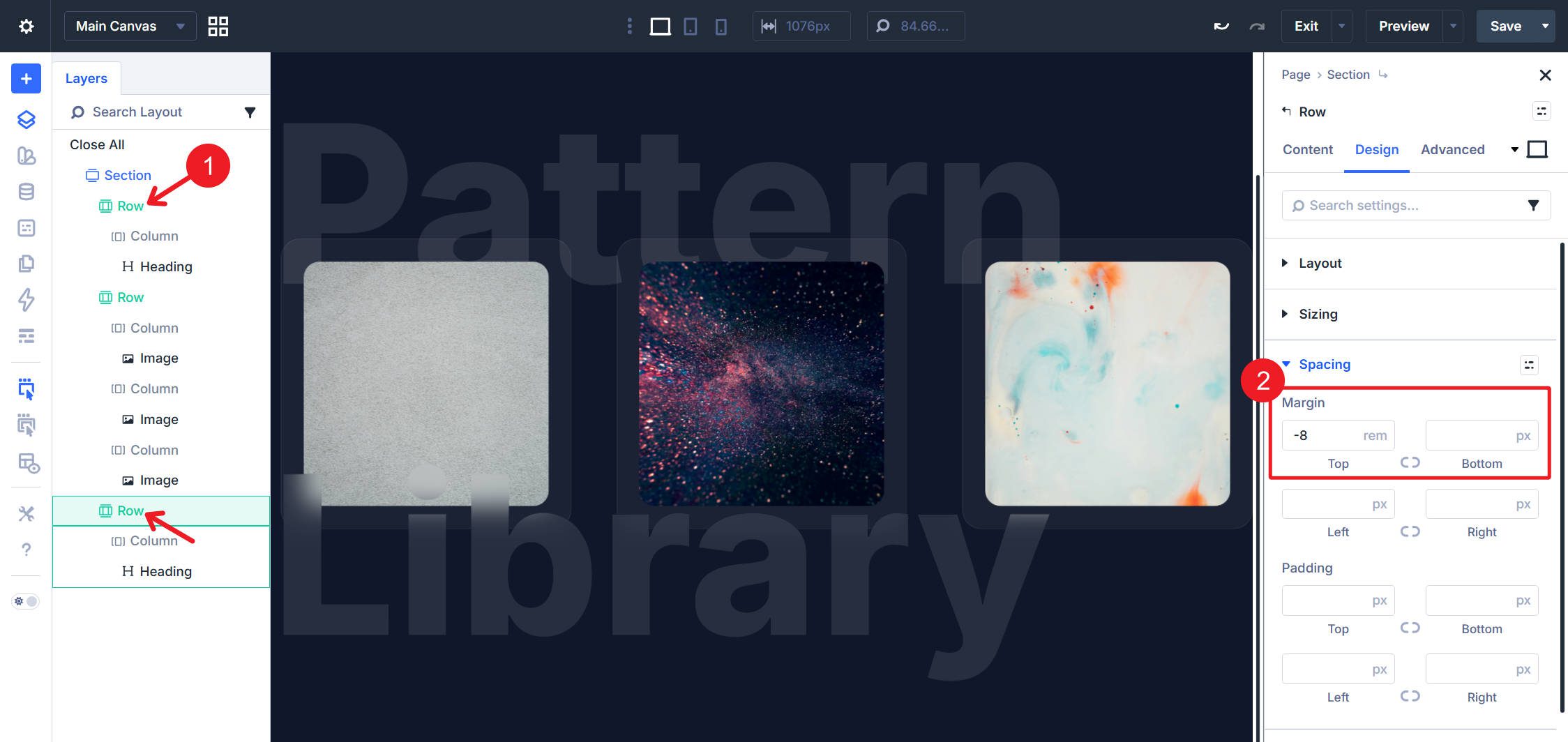 Set Top and Bottom Rows to have Negative Margin toward the center