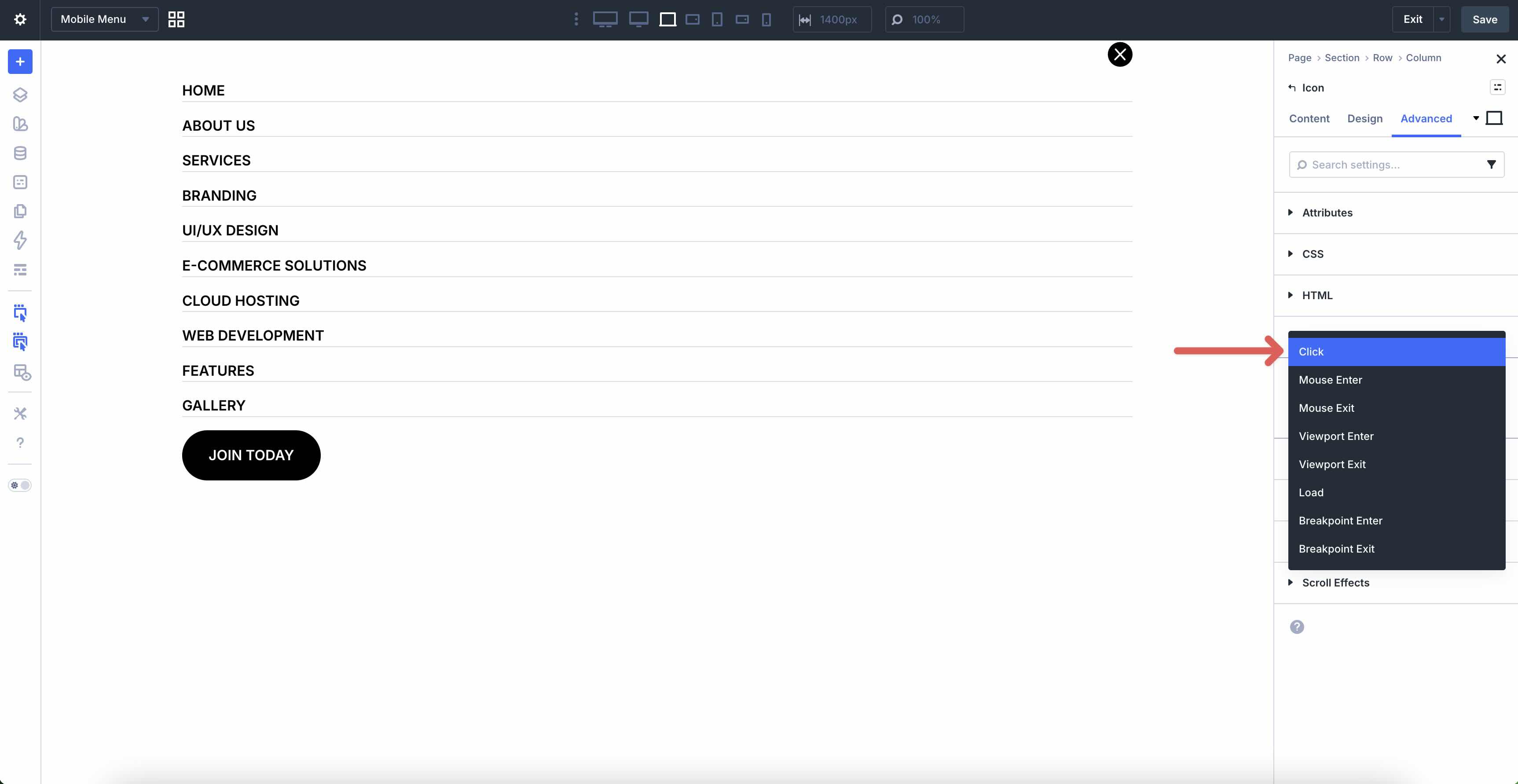 creating a click interaction in Divi 5