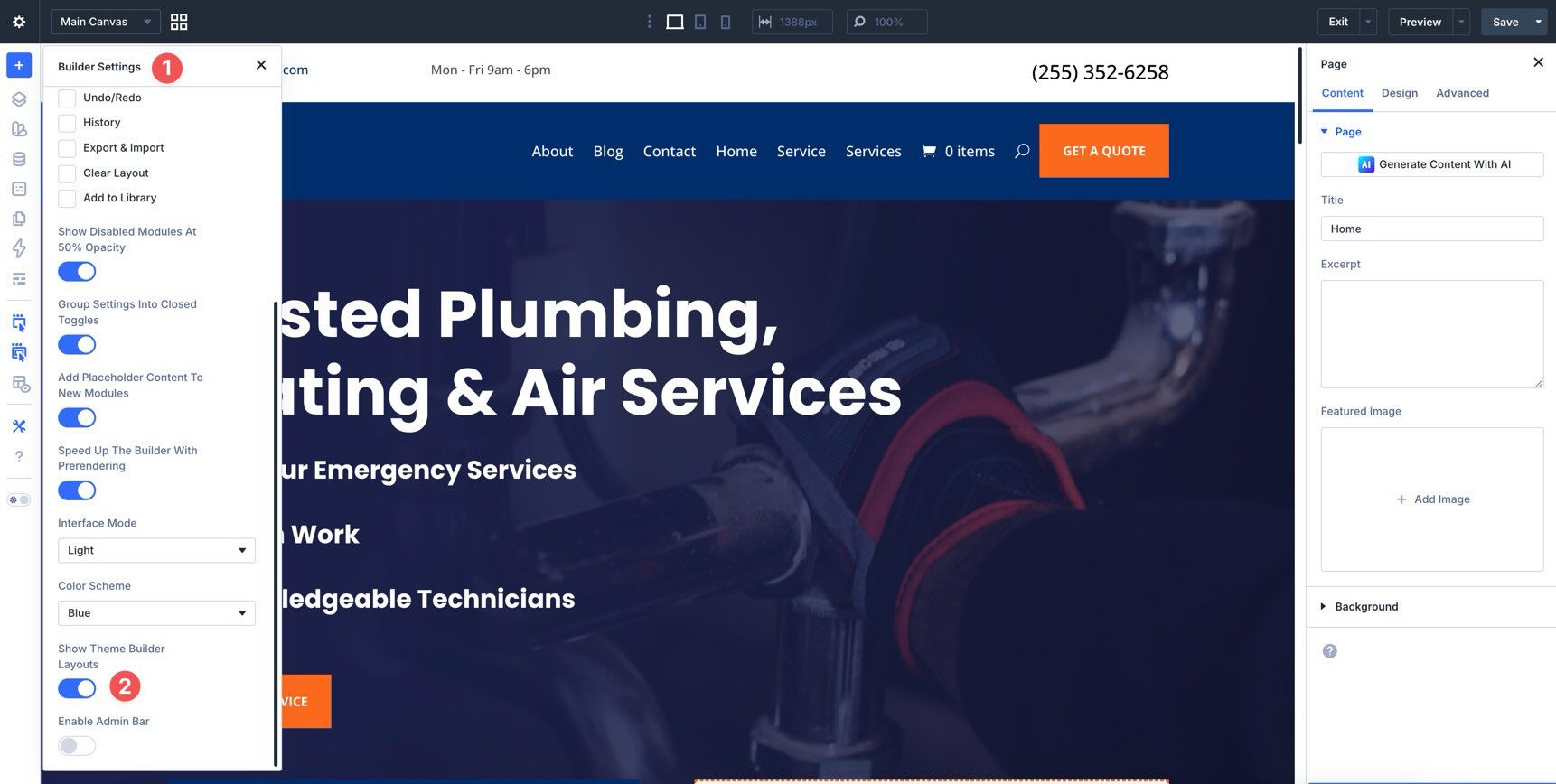 disable theme builder layouts in the Visual Builder