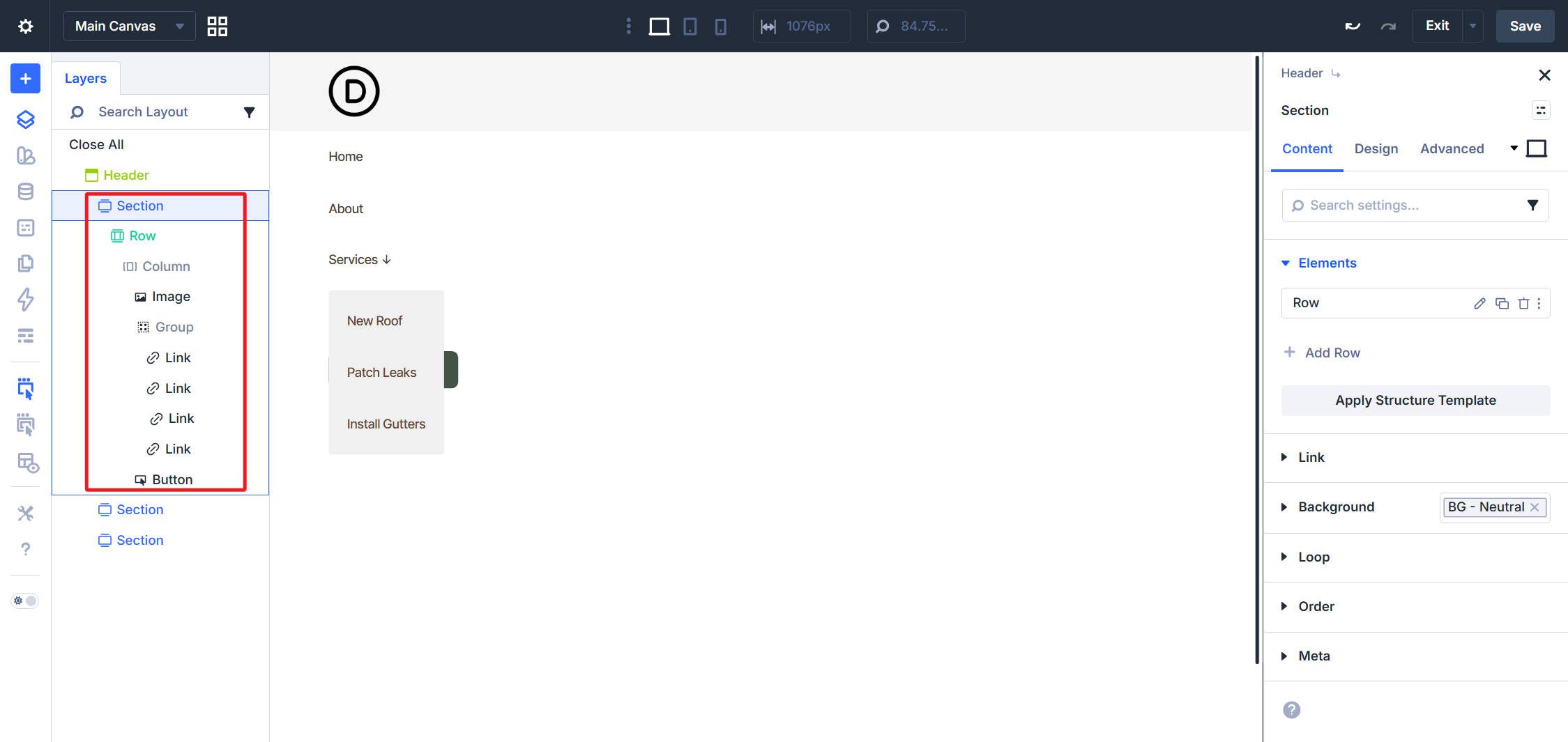 dropdown menu module structure