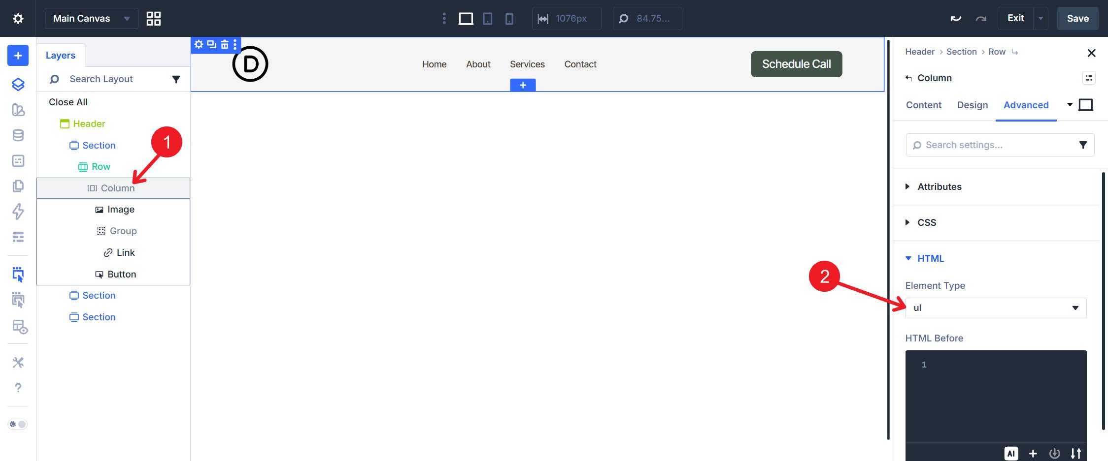 flat column element type ul