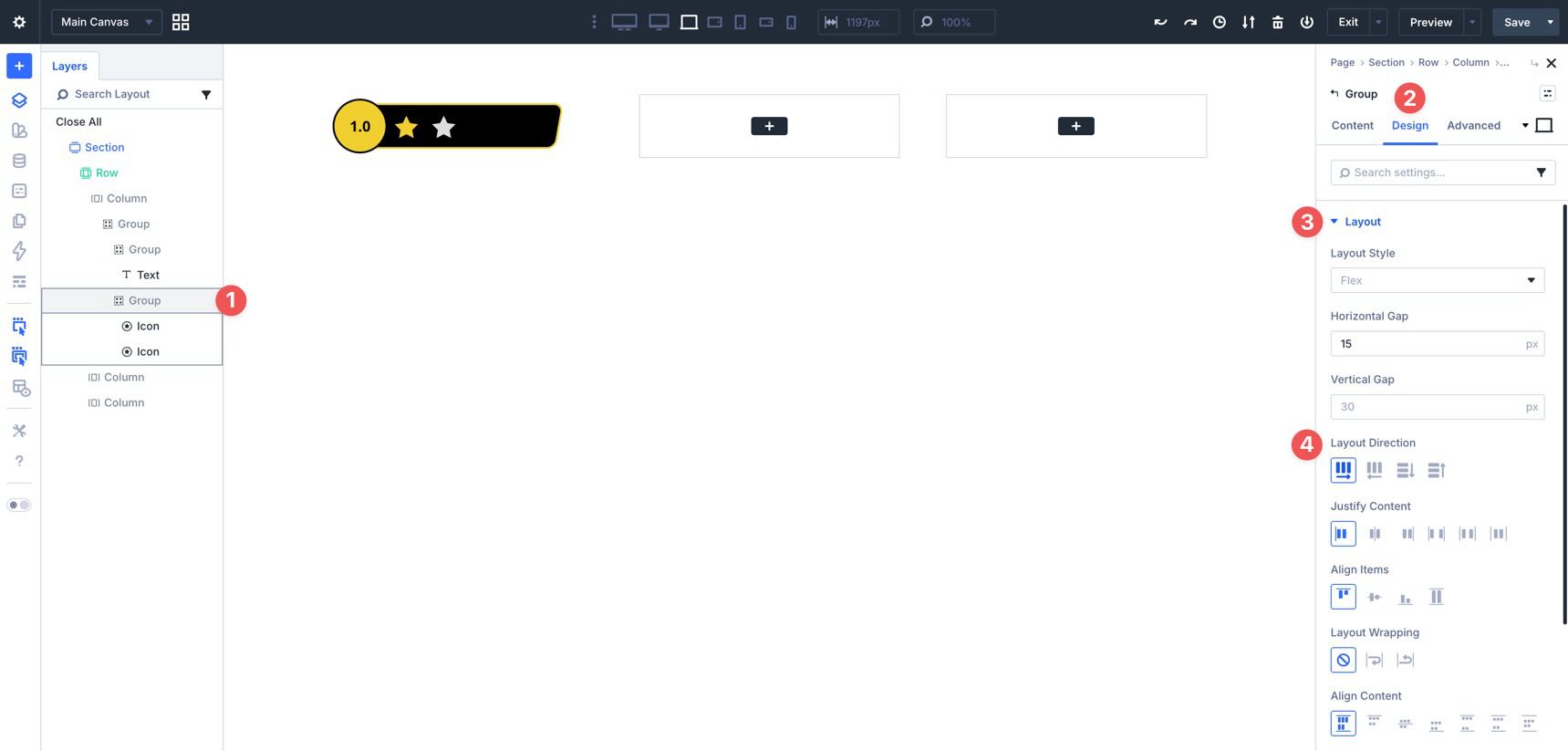 Adjusting a Group's layout direction in Divi 5