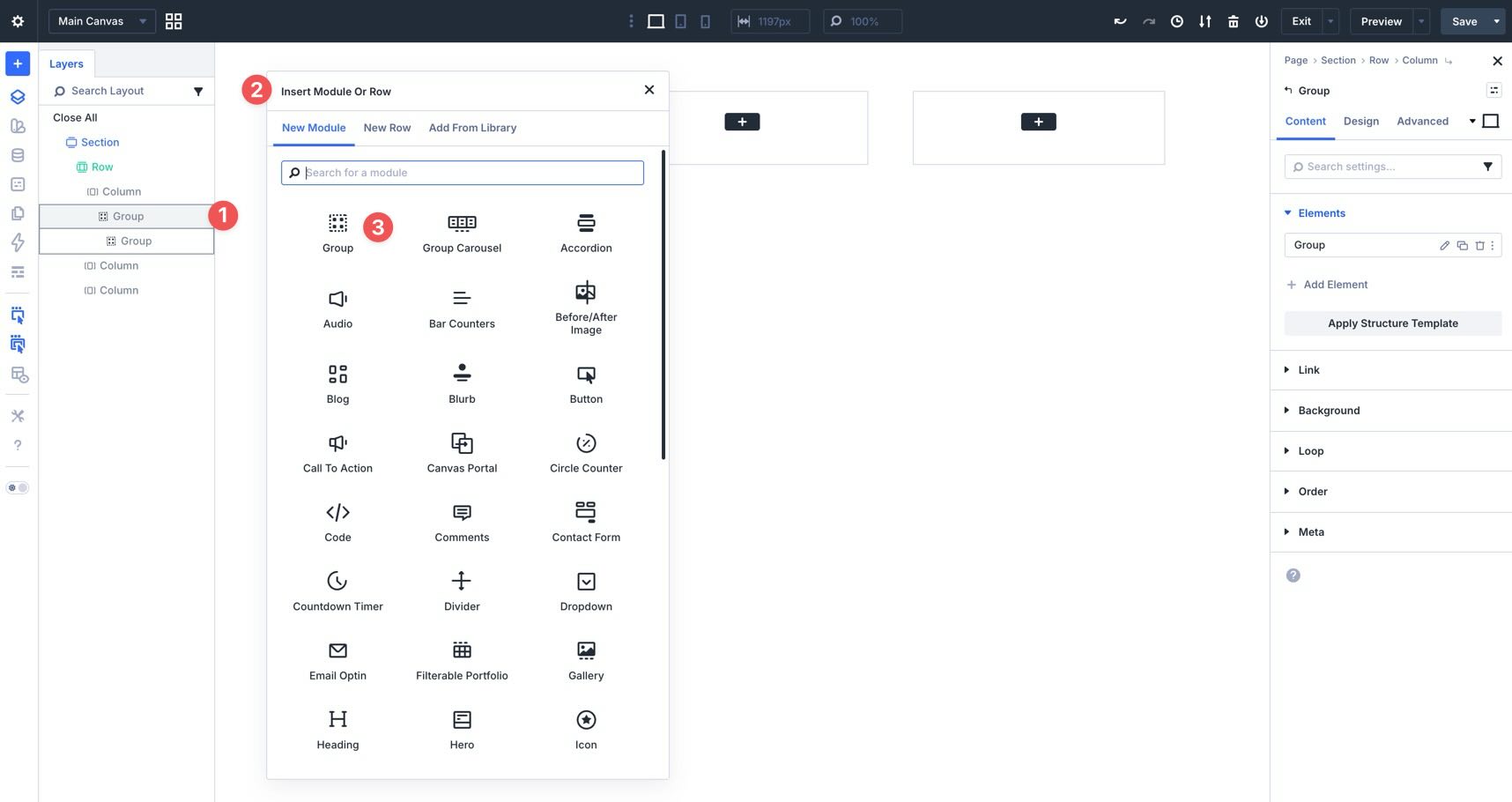 Adding nested Groups in Divi 5