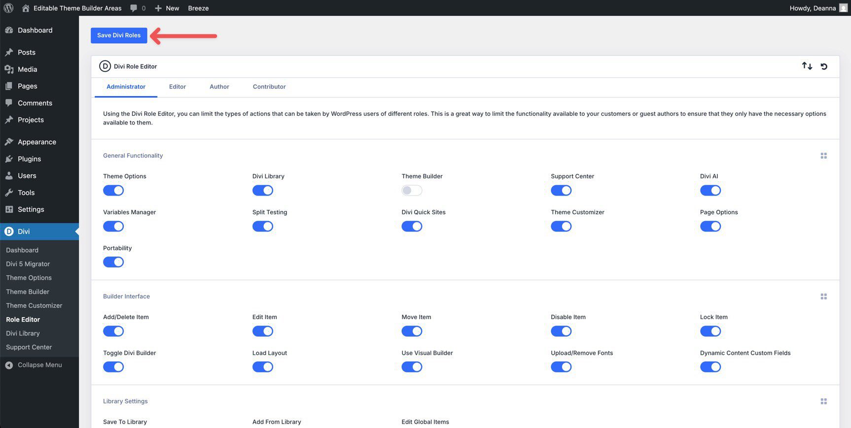 save Divi roles in the Divi 5 Role Editor