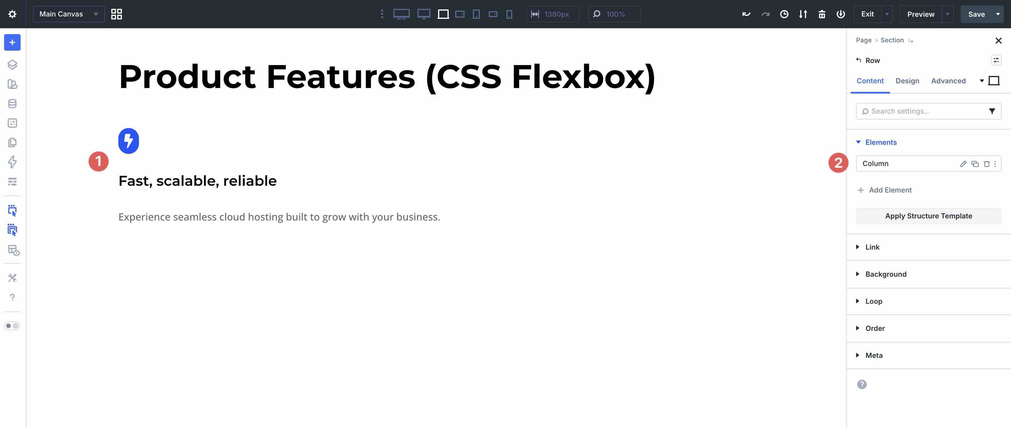 single column flex rows in Divi 5
