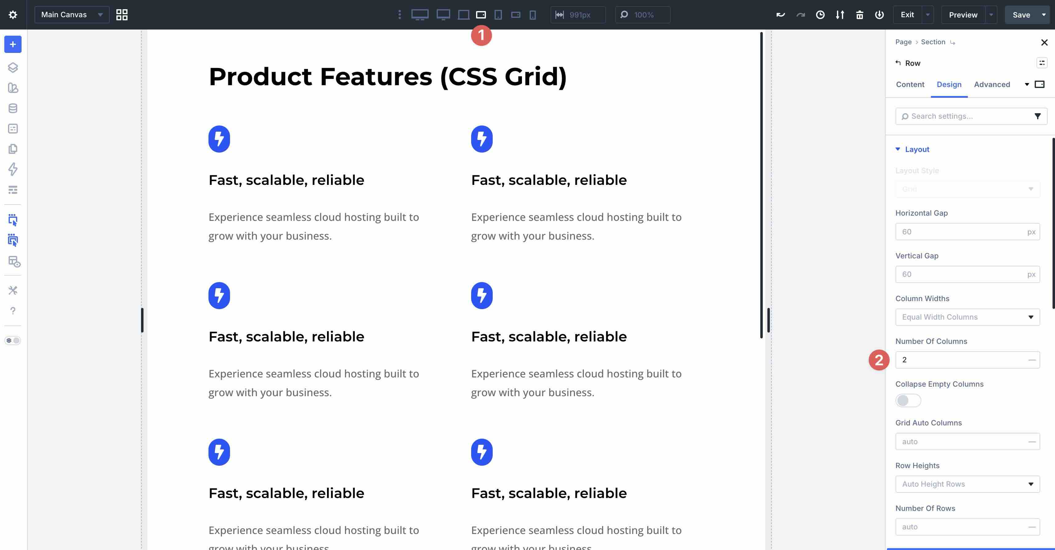 adjusting the number of columns in Divi 5